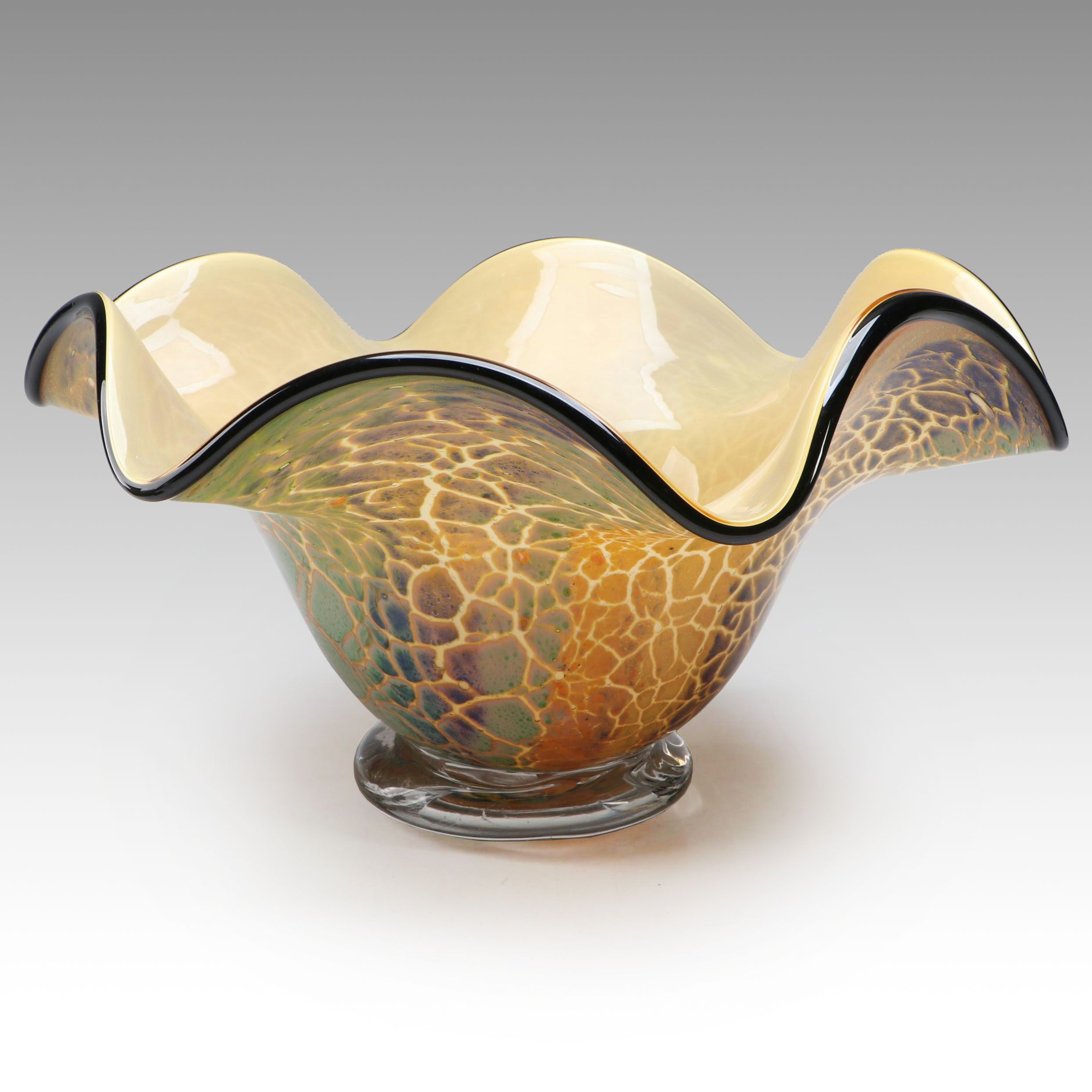 Ruffled Edge Art Glass Bowl