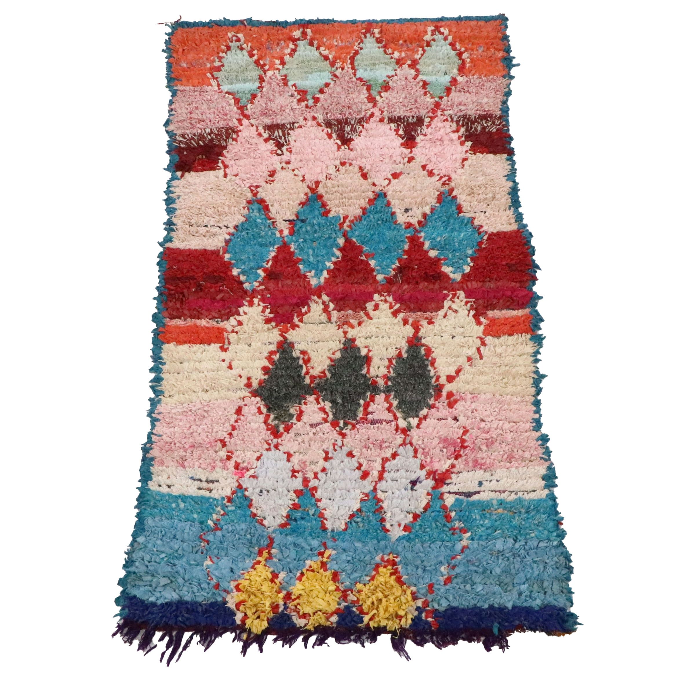 3'7 x 7'4 Hand-Knotted Moroccan Boucherouite Area Rug