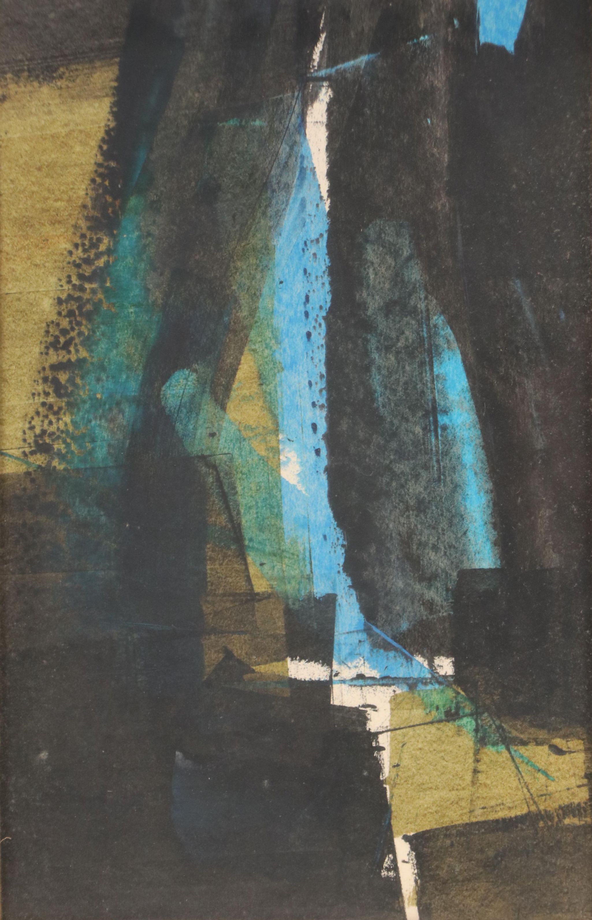 Abstract Gouache and Watercolor Painting, Mid-20th Century