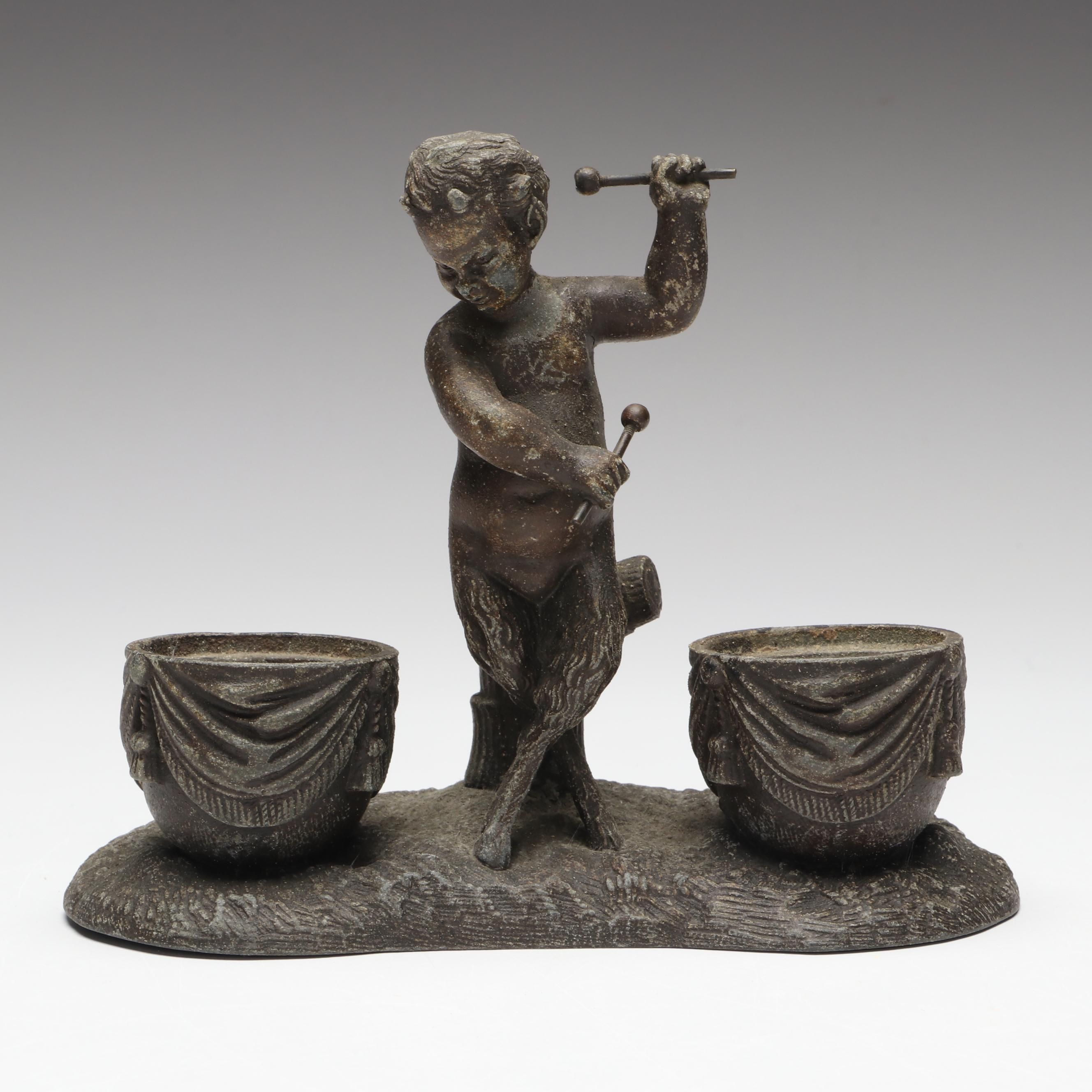 Satyr Drummer Metal Inkwell Stand