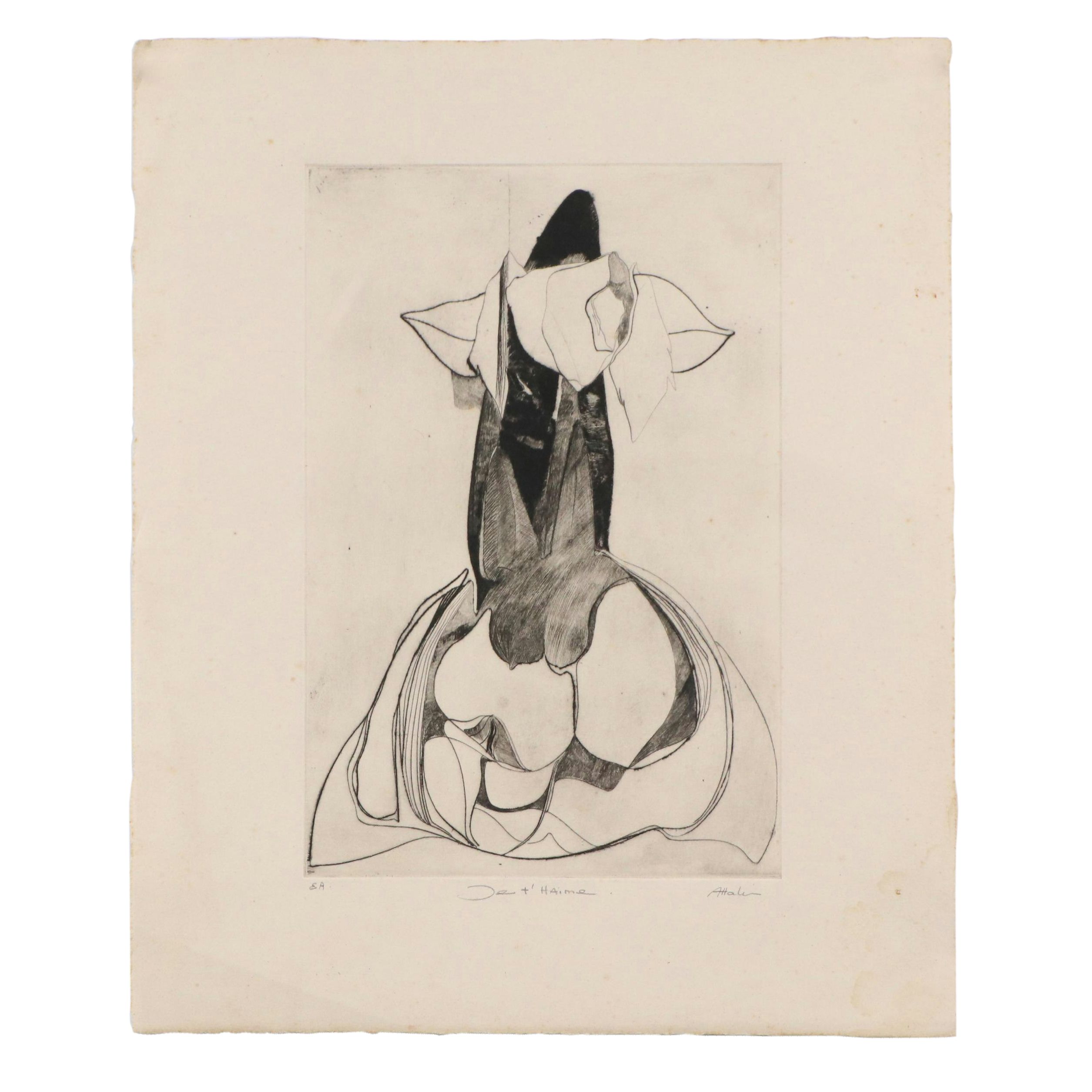 Abstract Etching "Je T'Haime," 20th Century