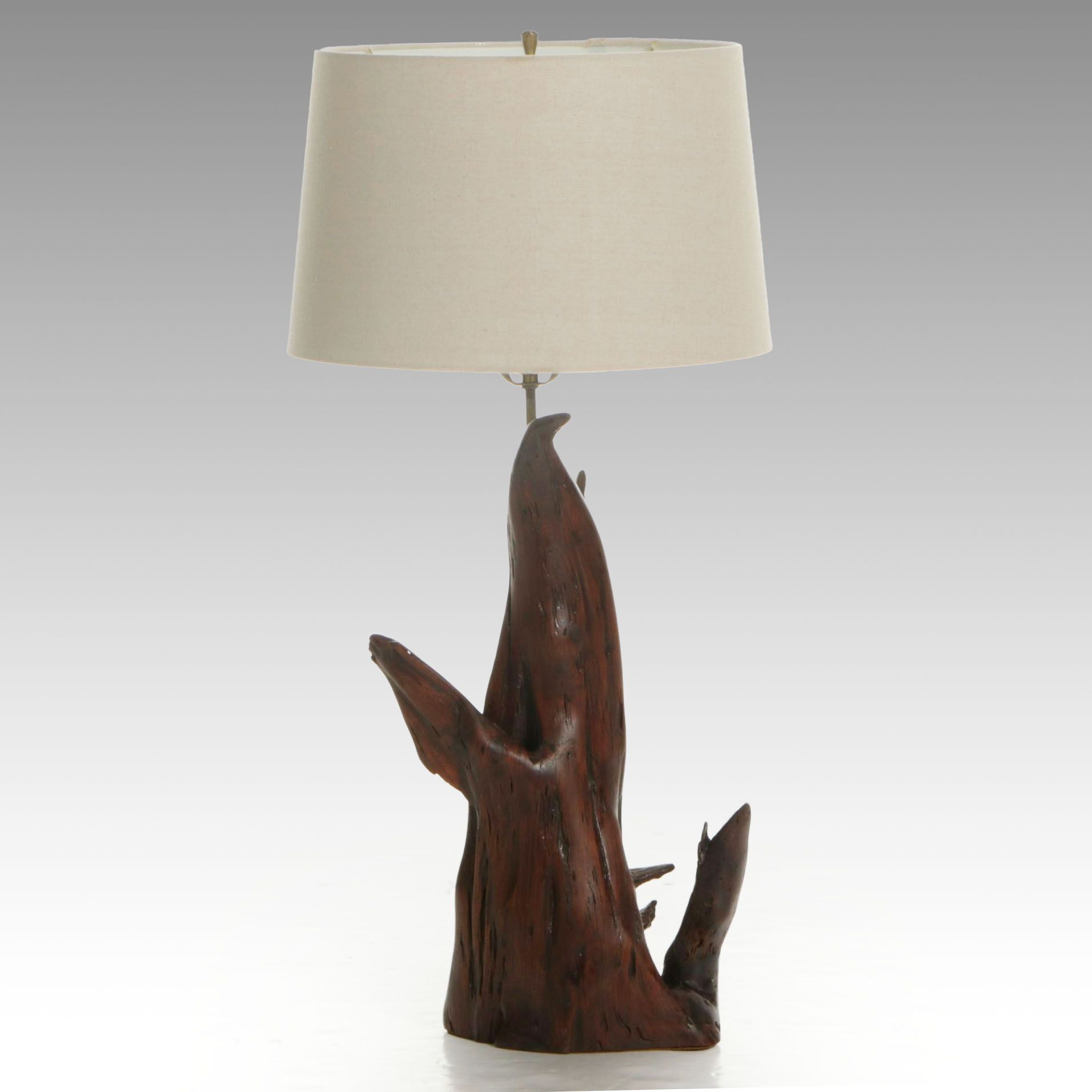 Cedarwood Knee Table Lamp with Natural Cotton Shade