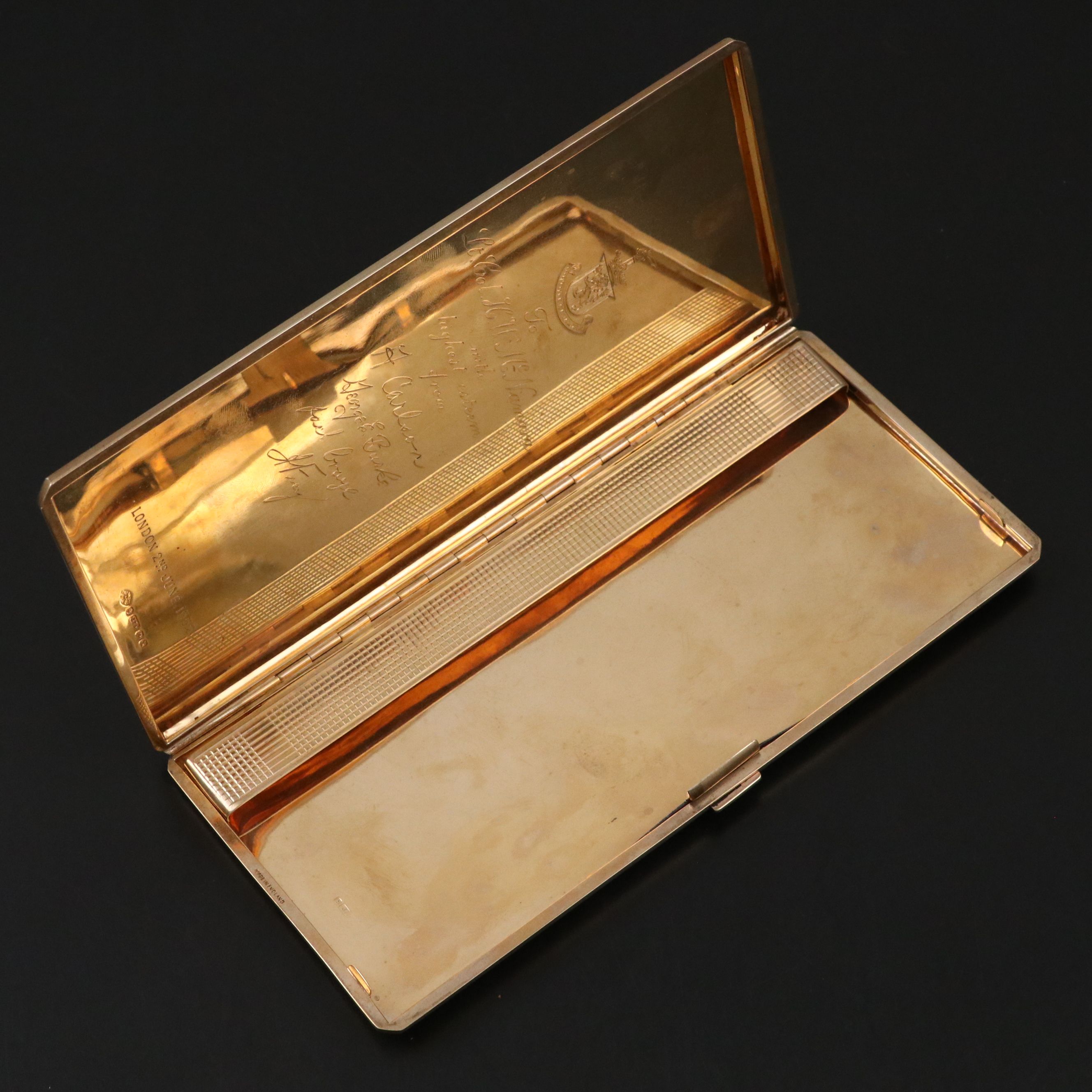 English 9K Gold Cigarette Case and Lighter with Personalized Dedication