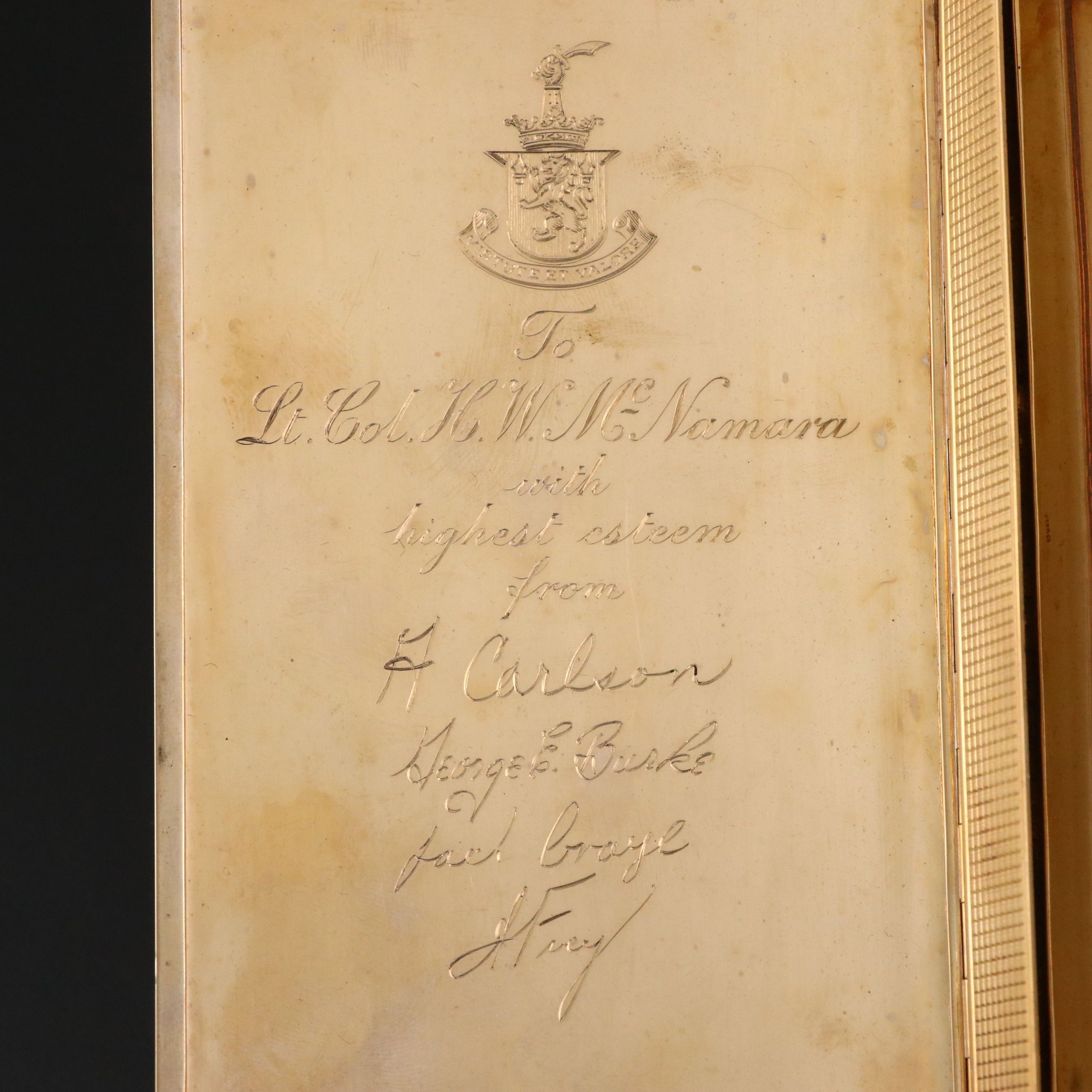 English 9K Gold Cigarette Case and Lighter with Personalized Dedication