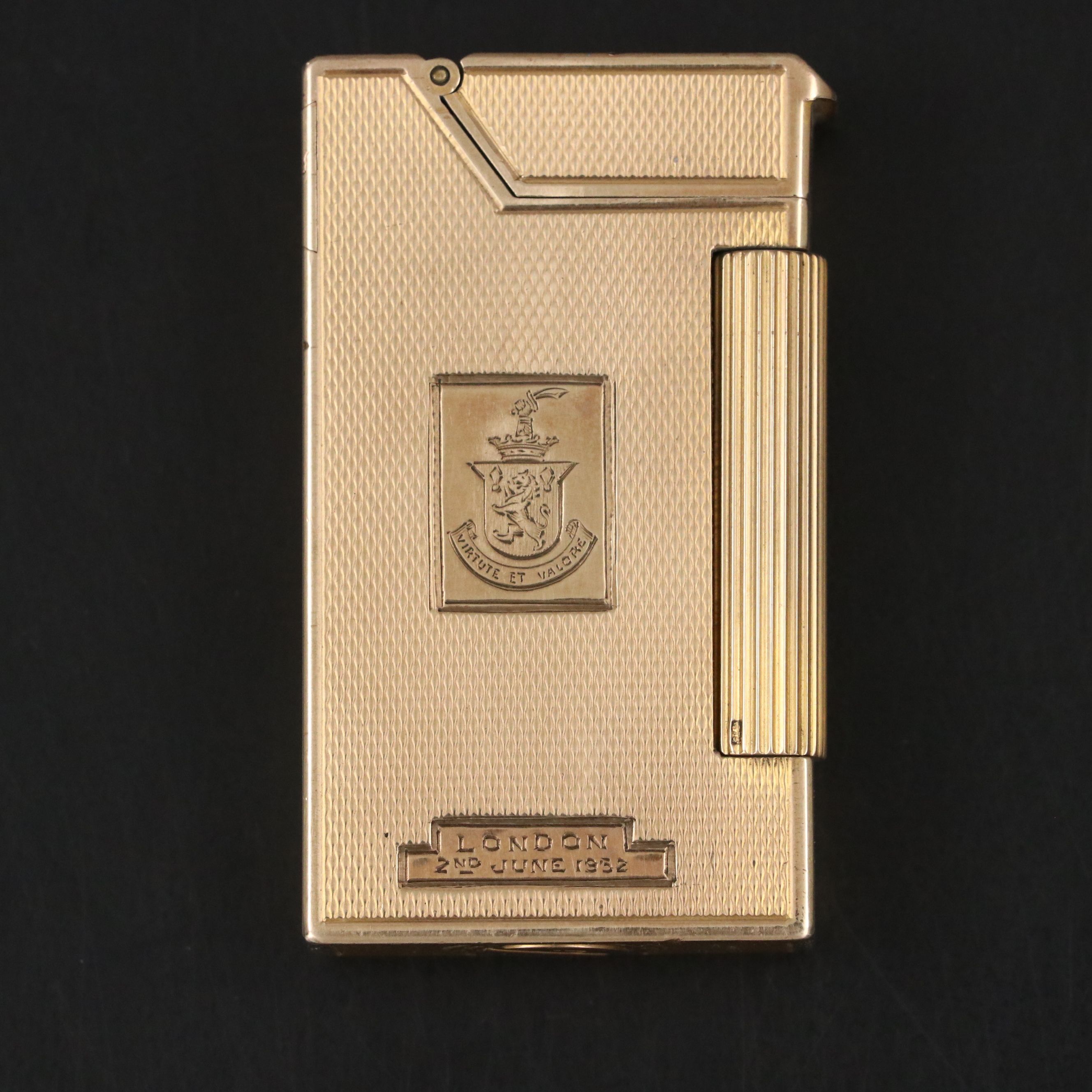 English 9K Gold Cigarette Case and Lighter with Personalized Dedication