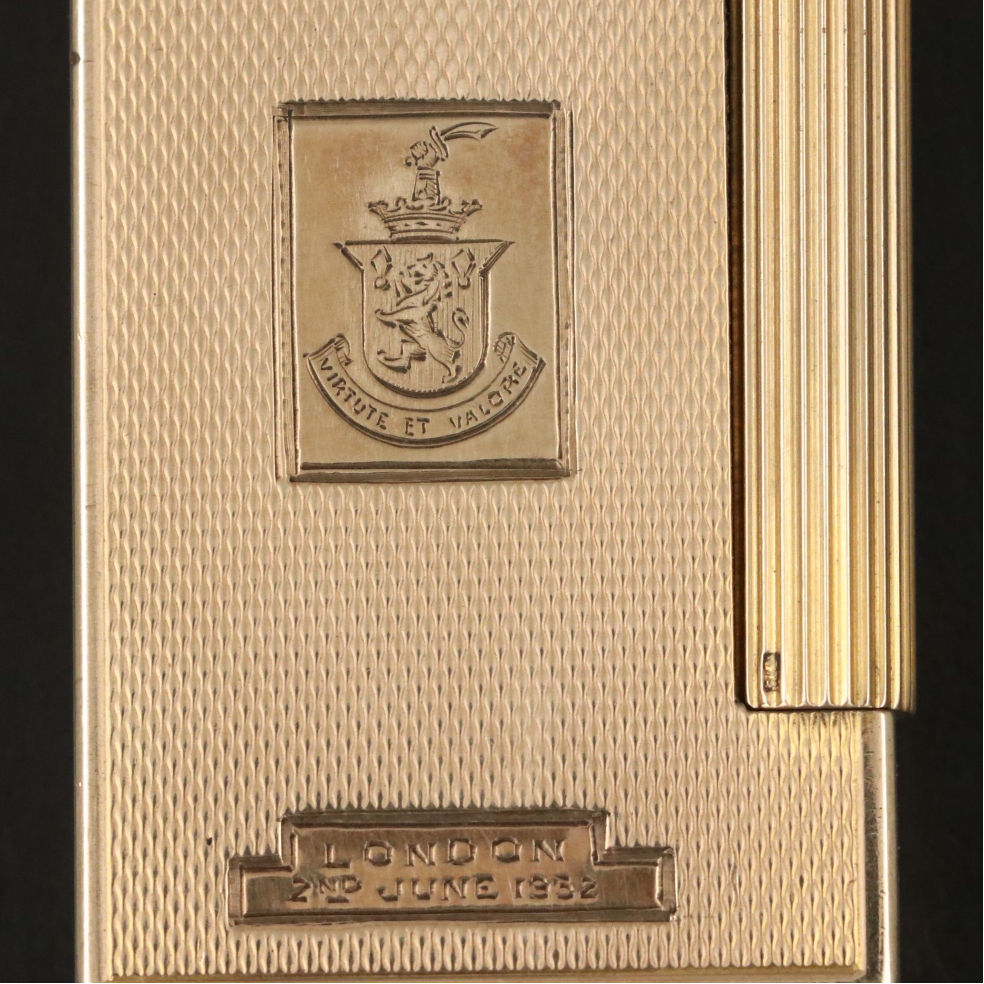 English 9K Gold Cigarette Case and Lighter with Personalized Dedication