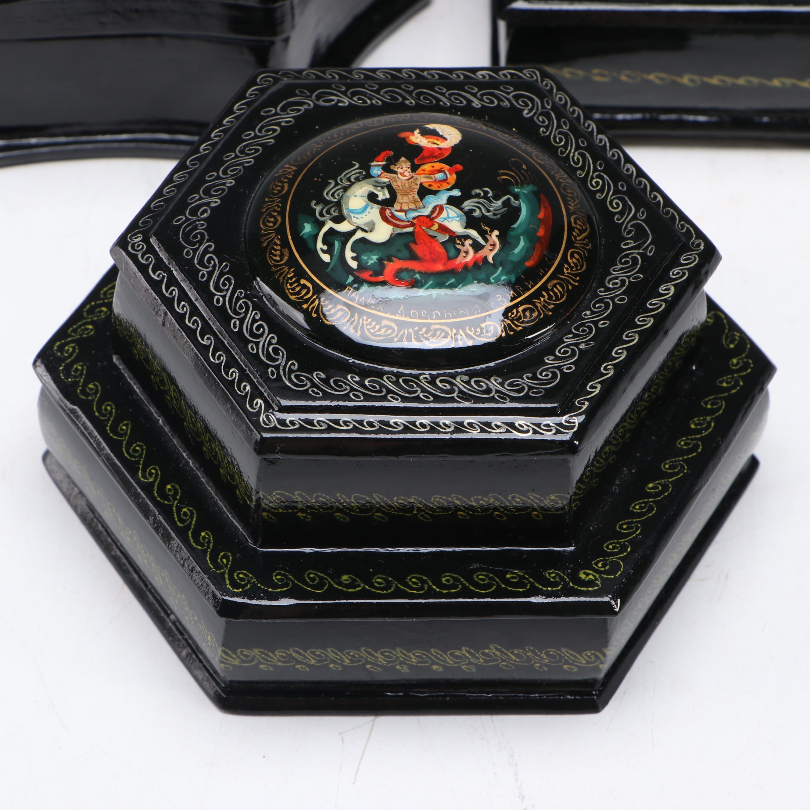 Russian Folk Art Lacquerware Decorative Boxes