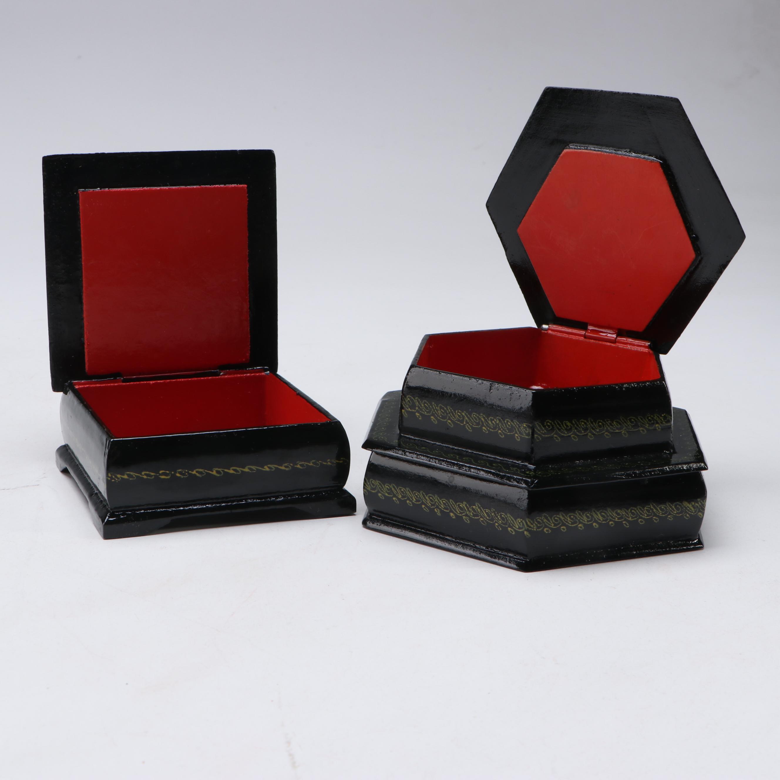 Russian Folk Art Lacquerware Decorative Boxes