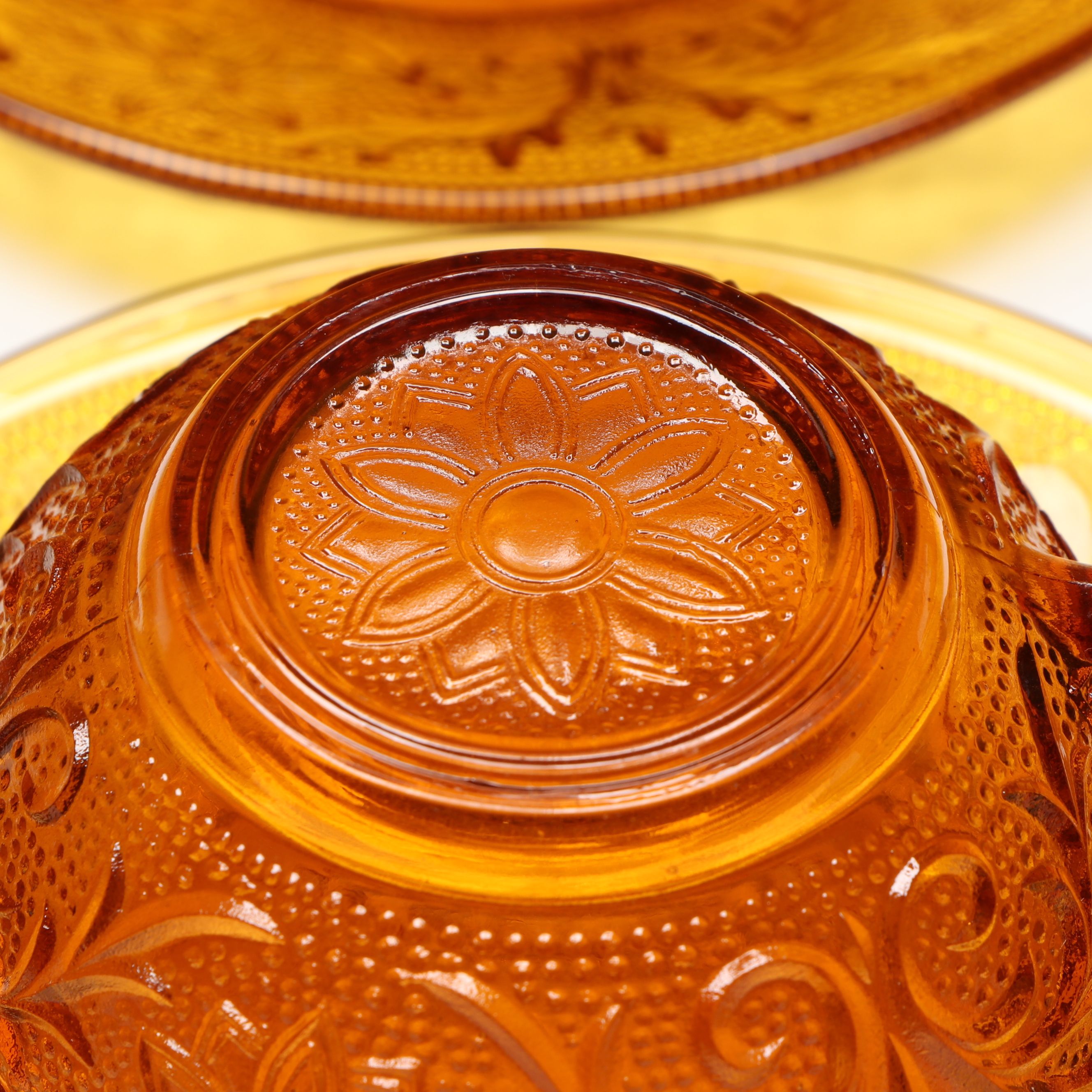 Tiara and Indiana Glass "Sandwich Amber" and More Pressed Glass Tableware