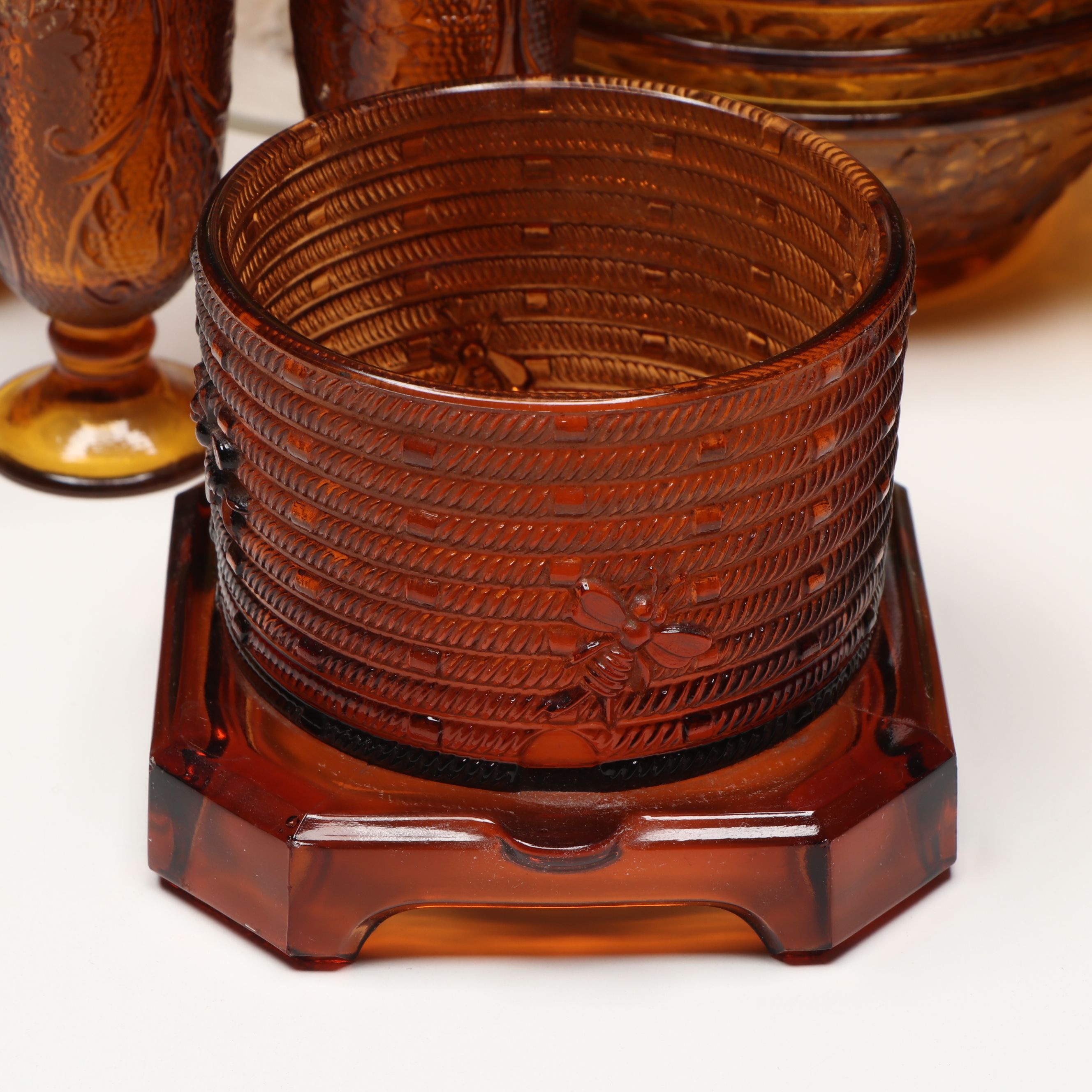 Tiara and Indiana Glass "Sandwich Amber" and More Pressed Glass Tableware