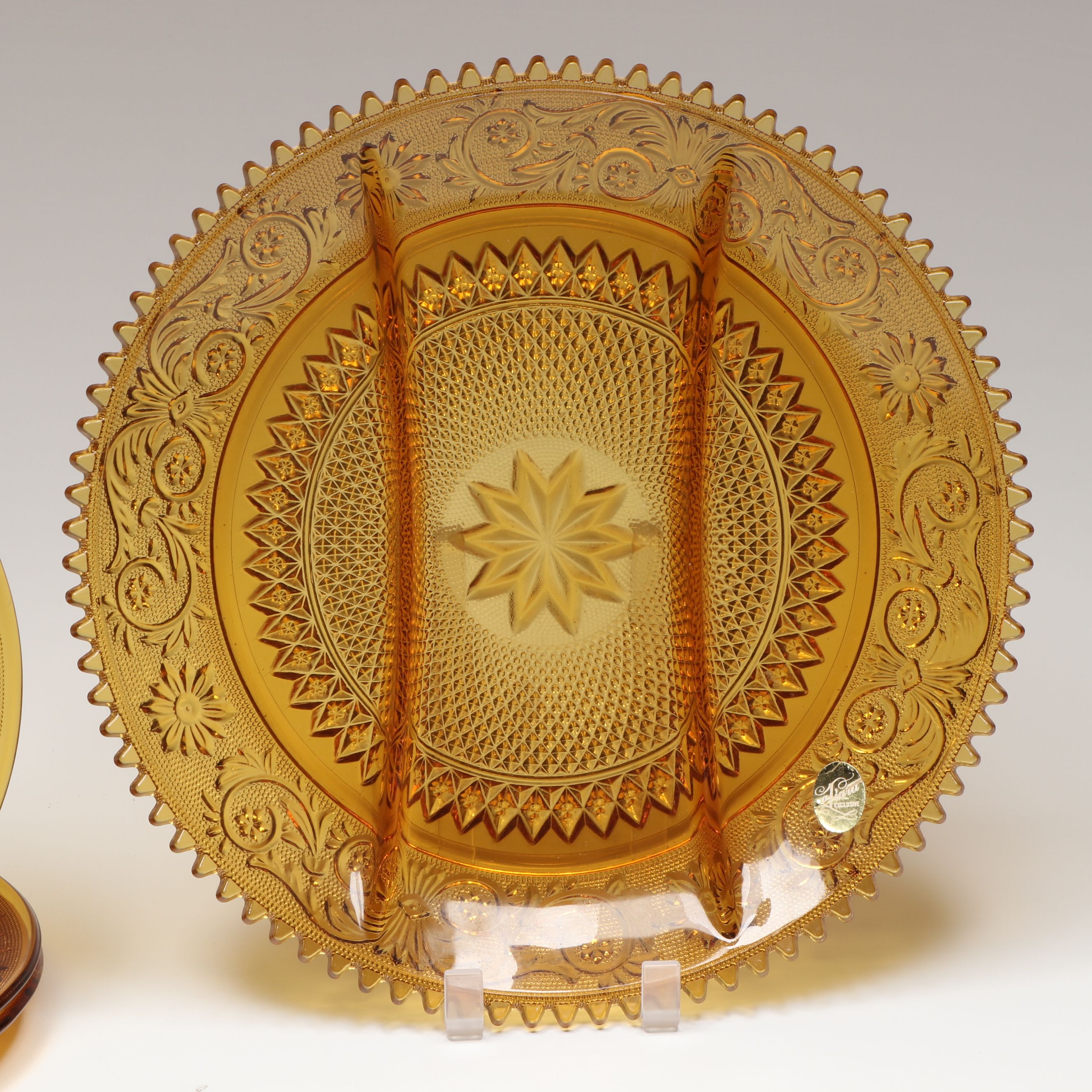 Tiara and Indiana Glass "Sandwich Amber" and More Pressed Glass Tableware