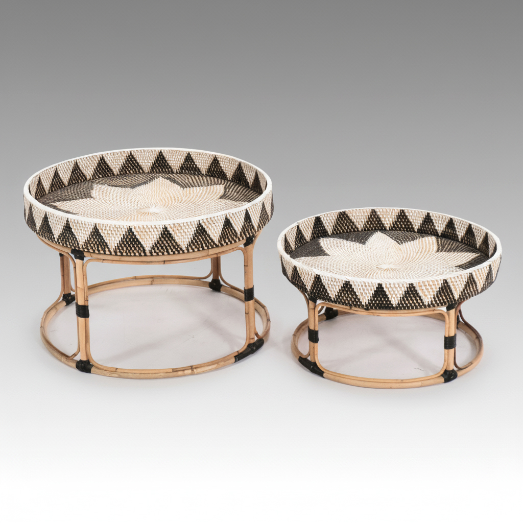 Contemporary Rattan Coffee Table and Accent Table