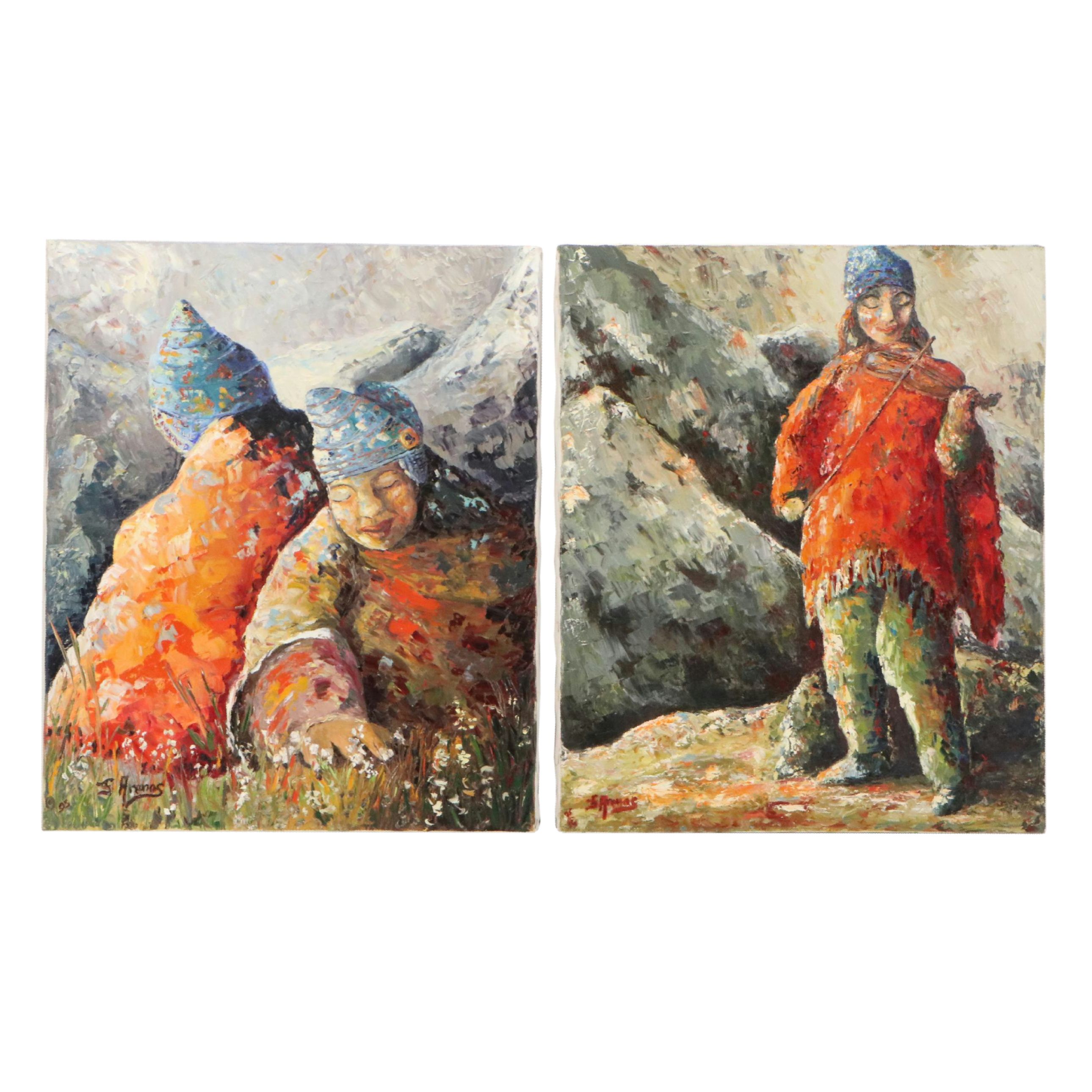 F. Arenas Oil Paintings "Many Loves You Will Find" and "Snow Flowers"