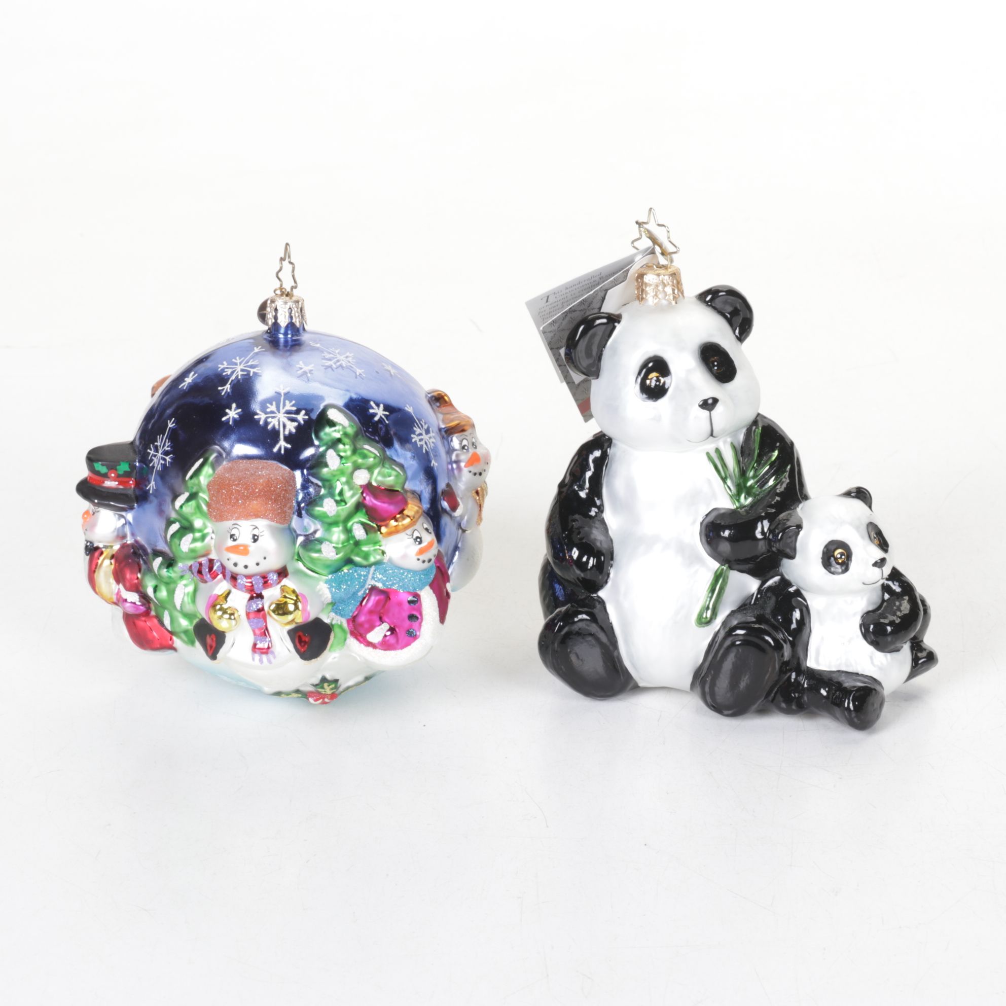 Six Christopher Radko Glass Christmas Ornaments with "WWF Panda"