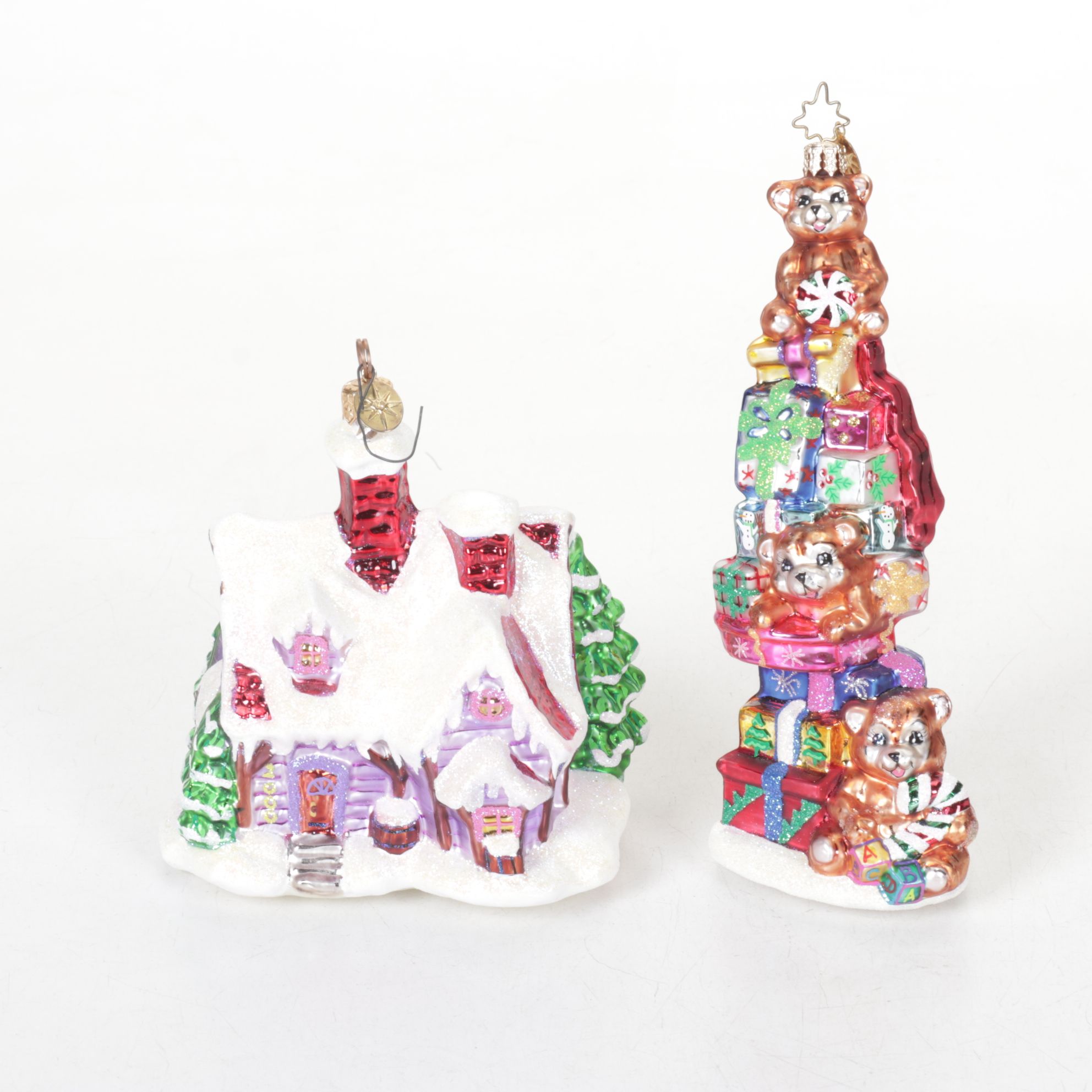 Six Christopher Radko Glass Christmas Ornaments with "WWF Panda"