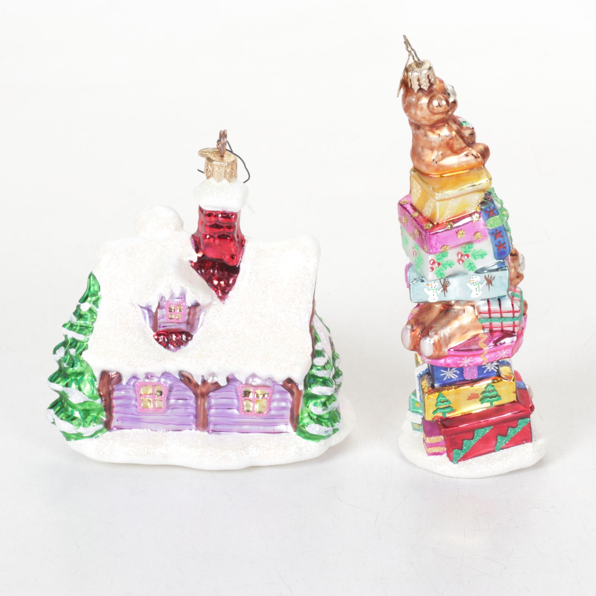 Six Christopher Radko Glass Christmas Ornaments with "WWF Panda"