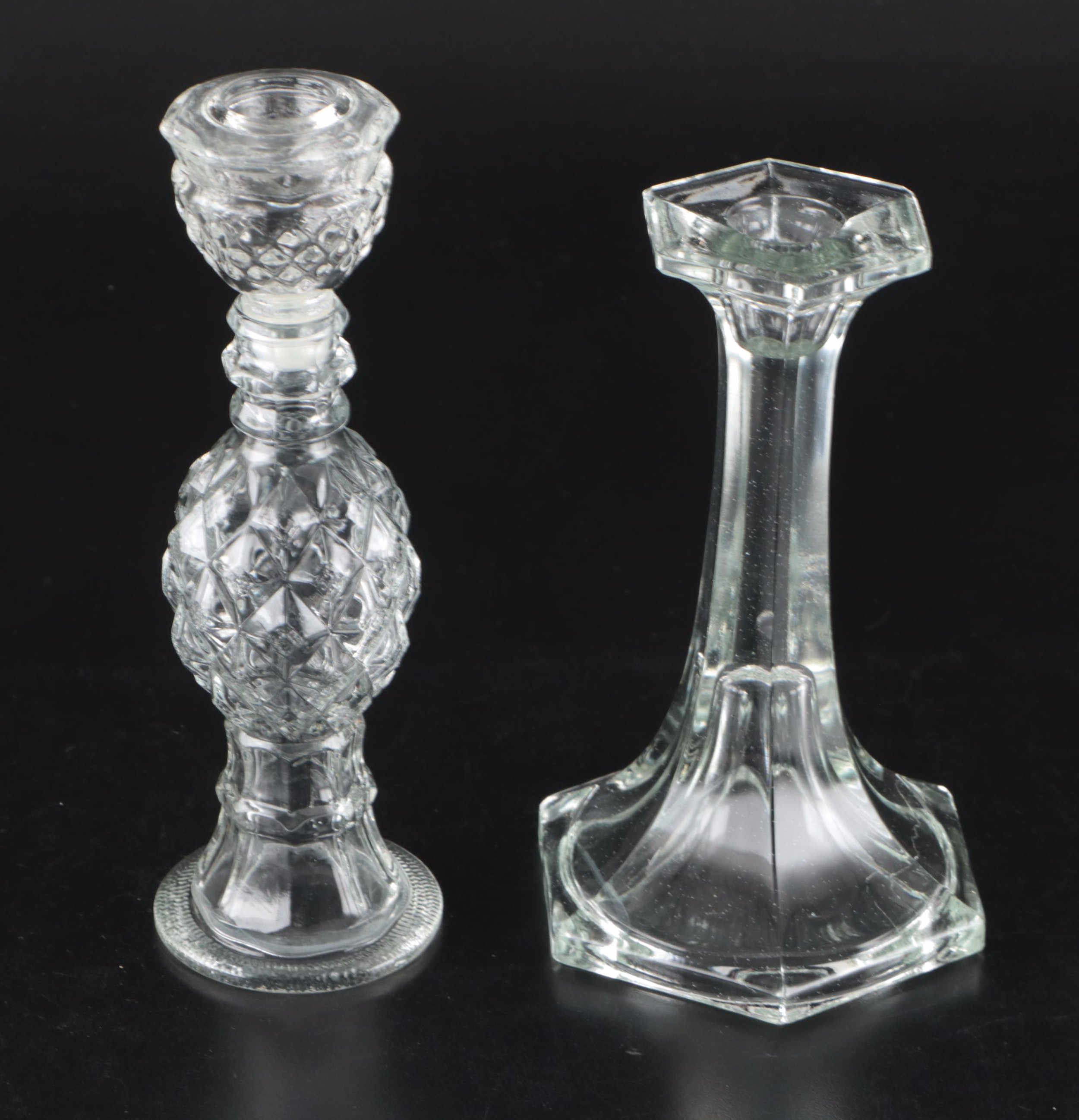 Tiffin "Dakota" Globe Jar with Serving Bowl and Pressed Glass Candle Holders