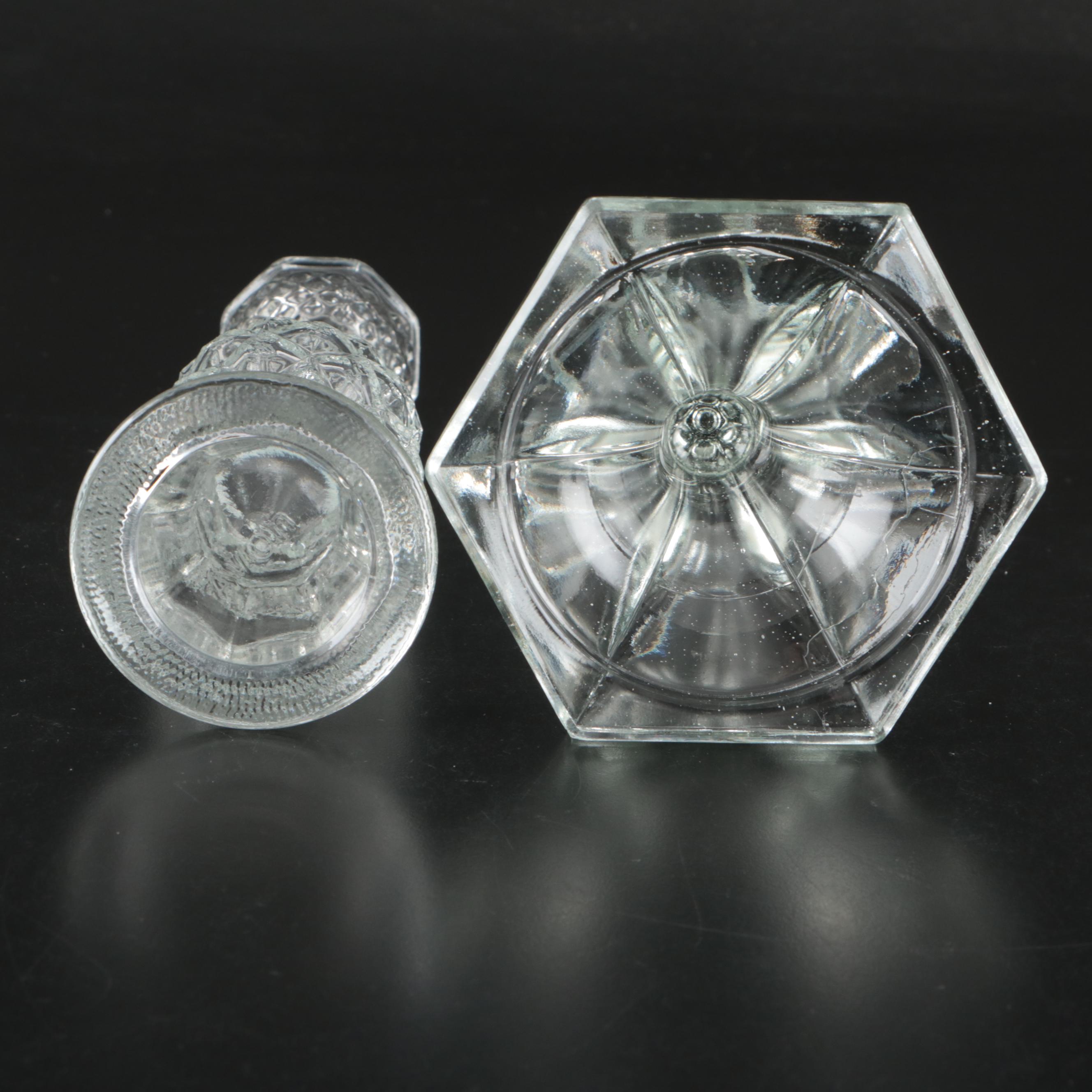 Tiffin "Dakota" Globe Jar with Serving Bowl and Pressed Glass Candle Holders