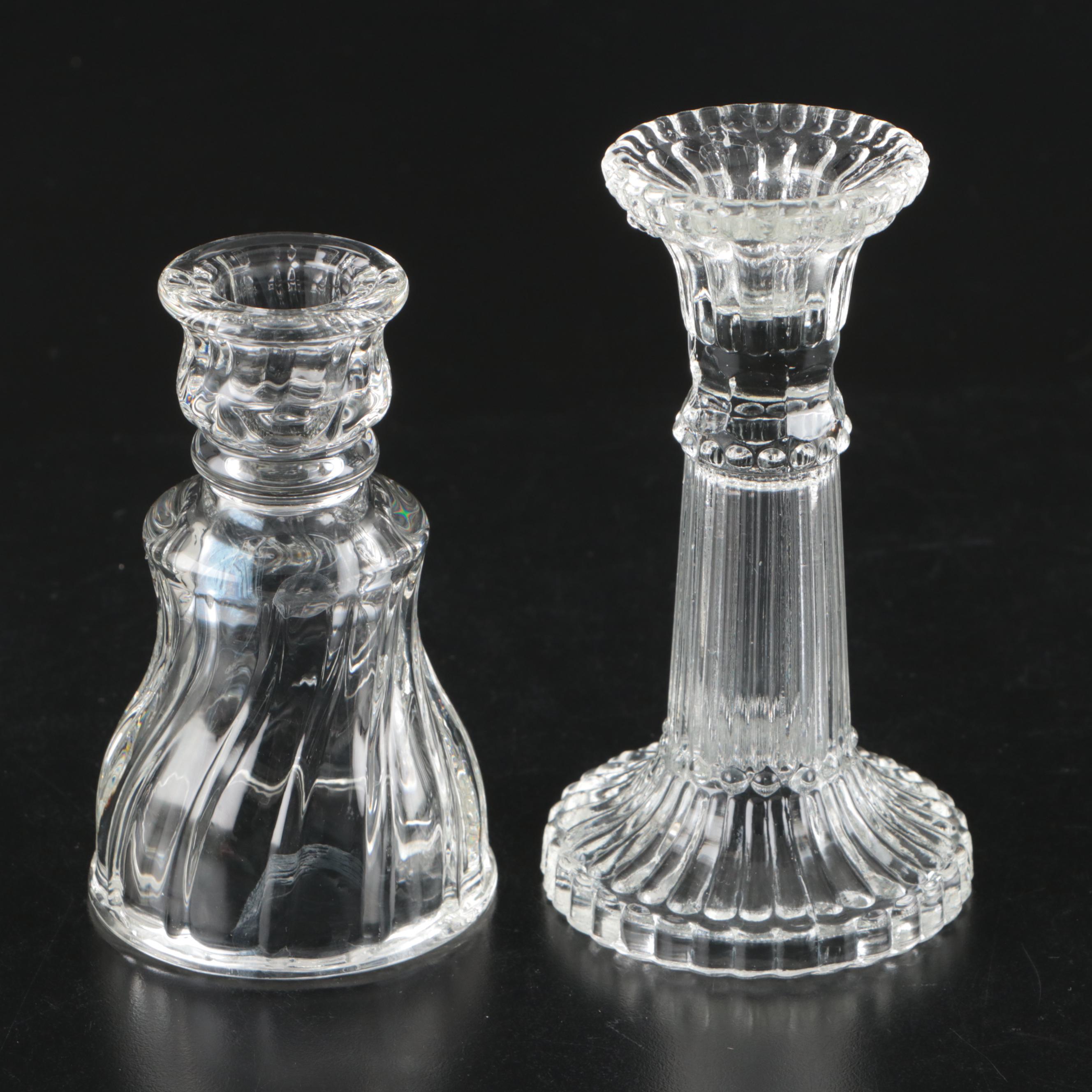 Tiffin "Dakota" Globe Jar with Serving Bowl and Pressed Glass Candle Holders