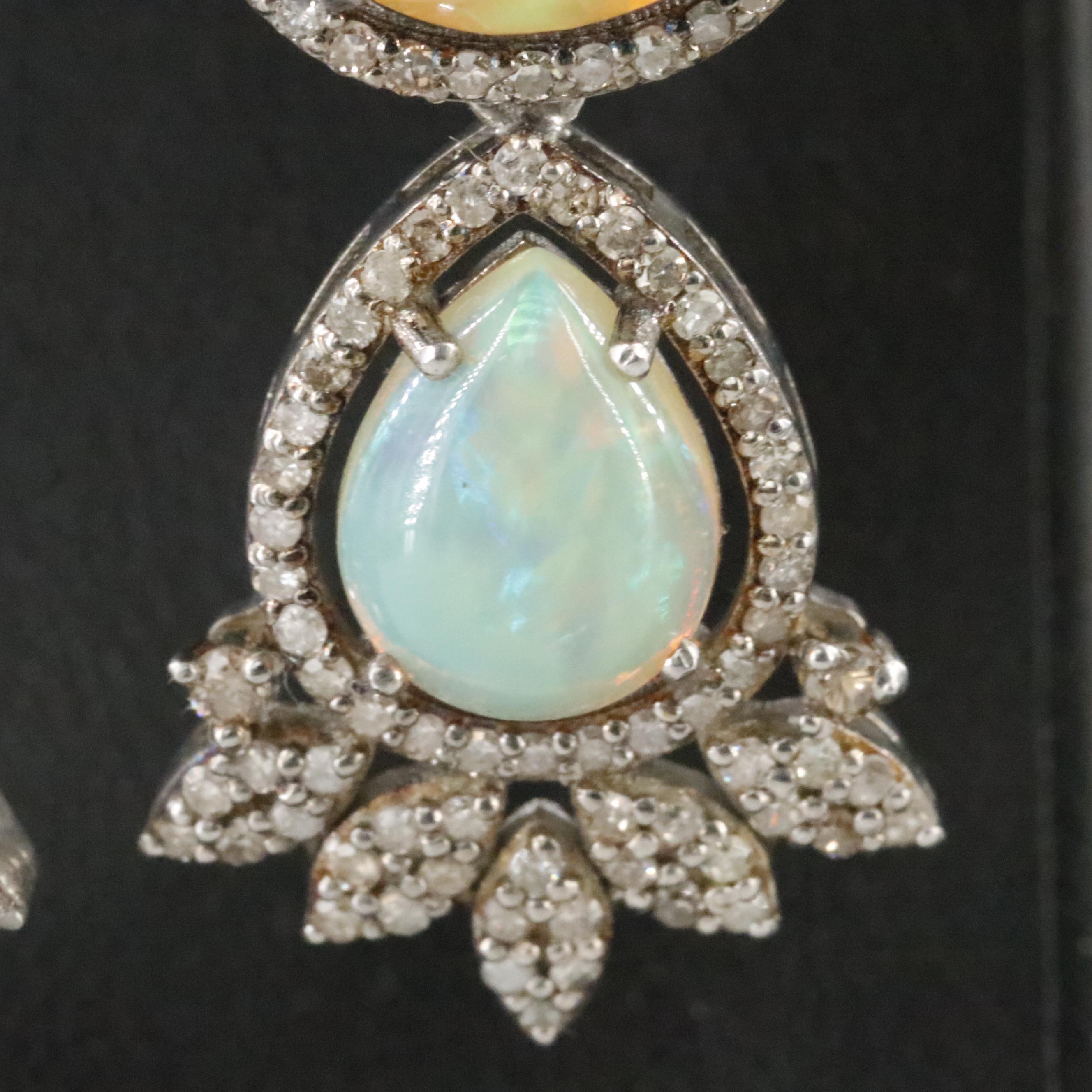 Sterling Opal and Diamond Tiered Pendant Earrings