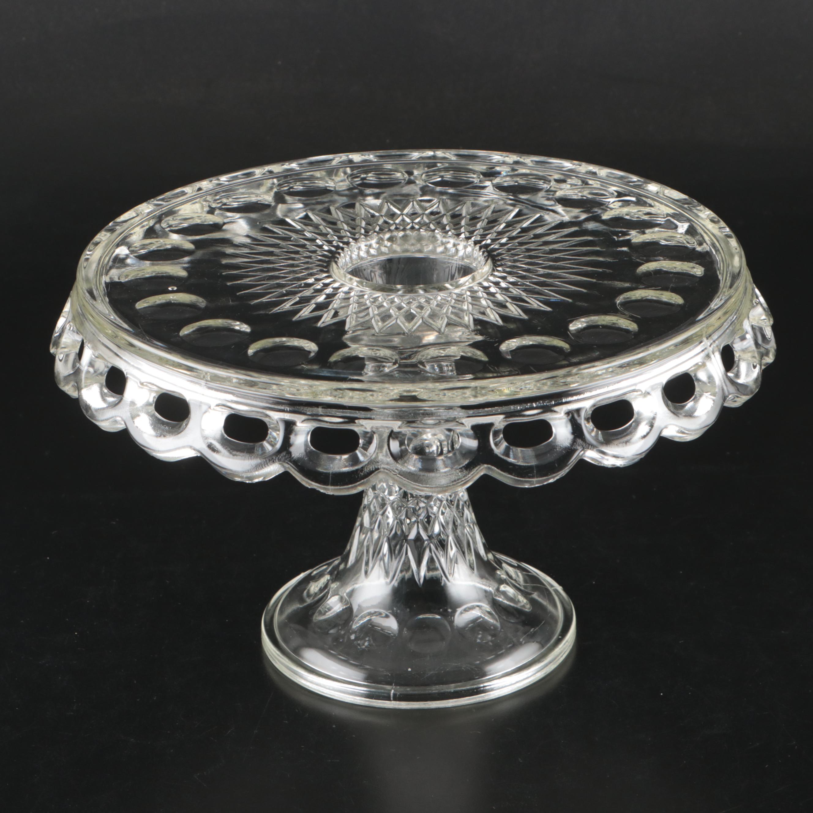 Indiana "Teardrop Clear" Candle Holders and Bowl with Pressed Glass Cake Stand