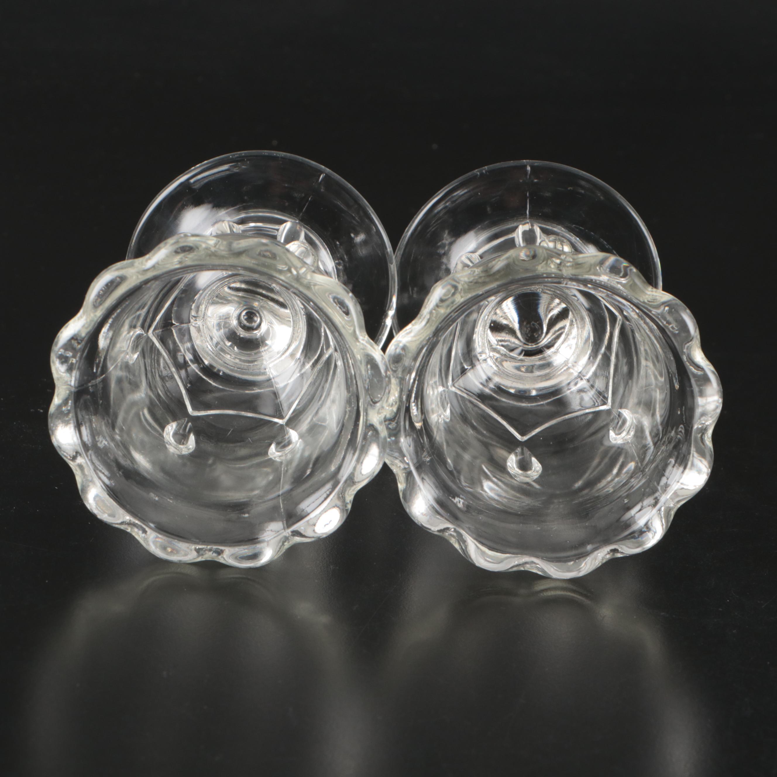 Indiana "Teardrop Clear" Candle Holders and Bowl with Pressed Glass Cake Stand
