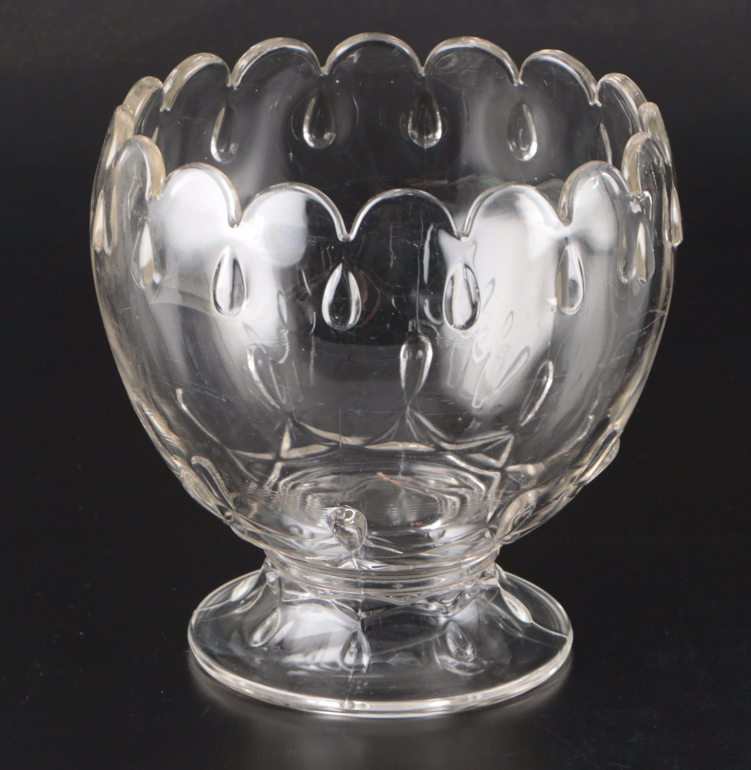 Indiana "Teardrop Clear" Candle Holders and Bowl with Pressed Glass Cake Stand