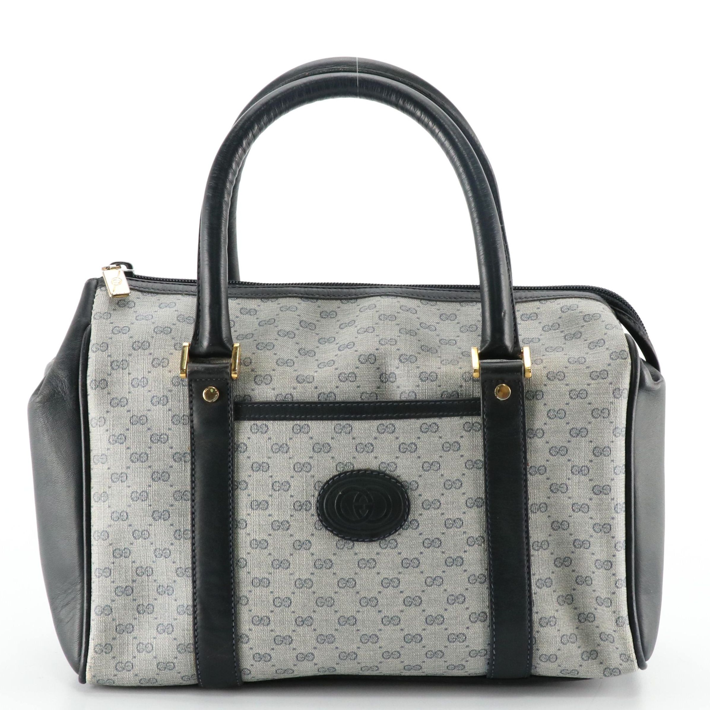 Gucci Interlocking GG Boston Bag in Micro GG Supreme Canvas and Navy Leather