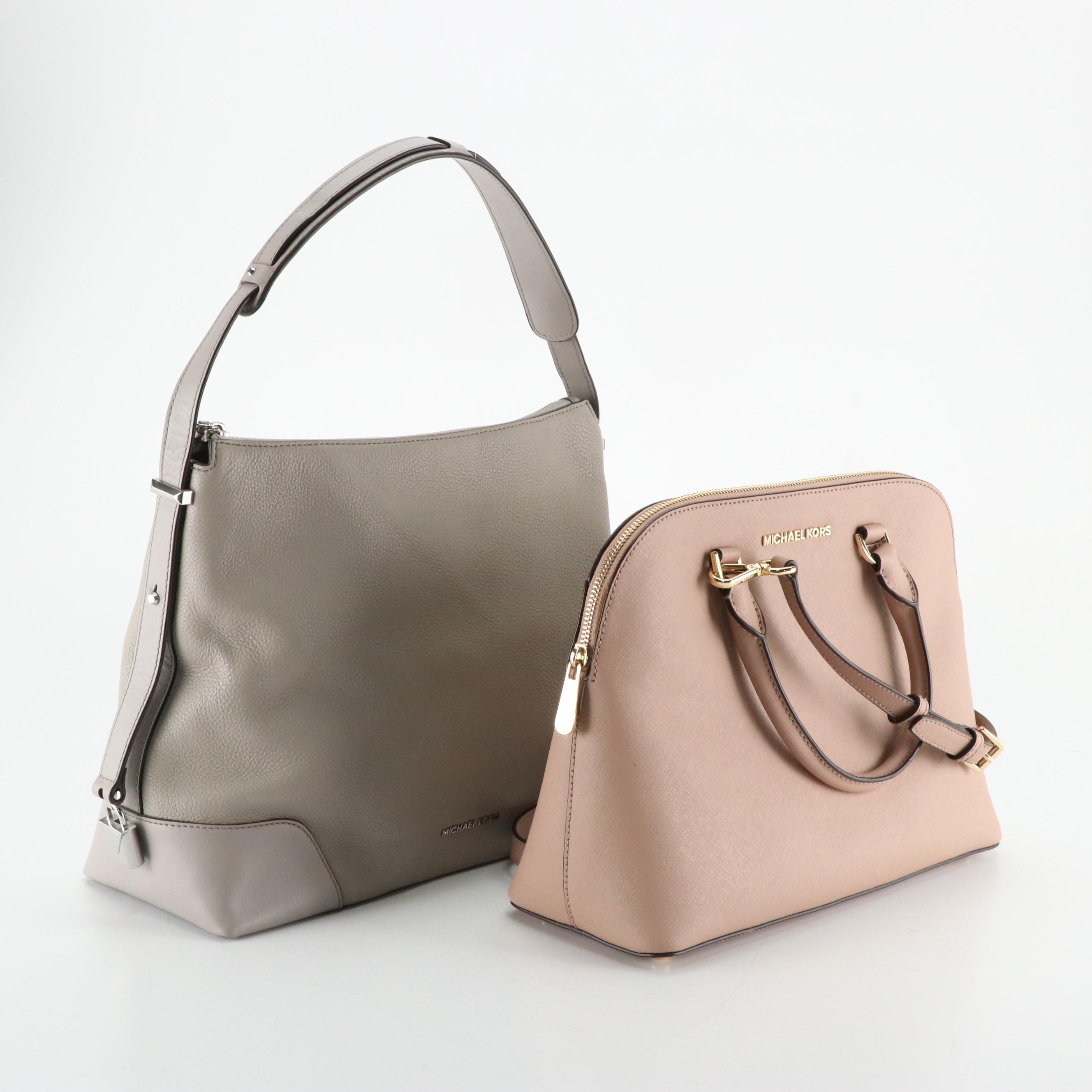 Michael Kors Blush Leather Cindy Domed Two-Way Satchel and Grey Crosby Hobo Bag