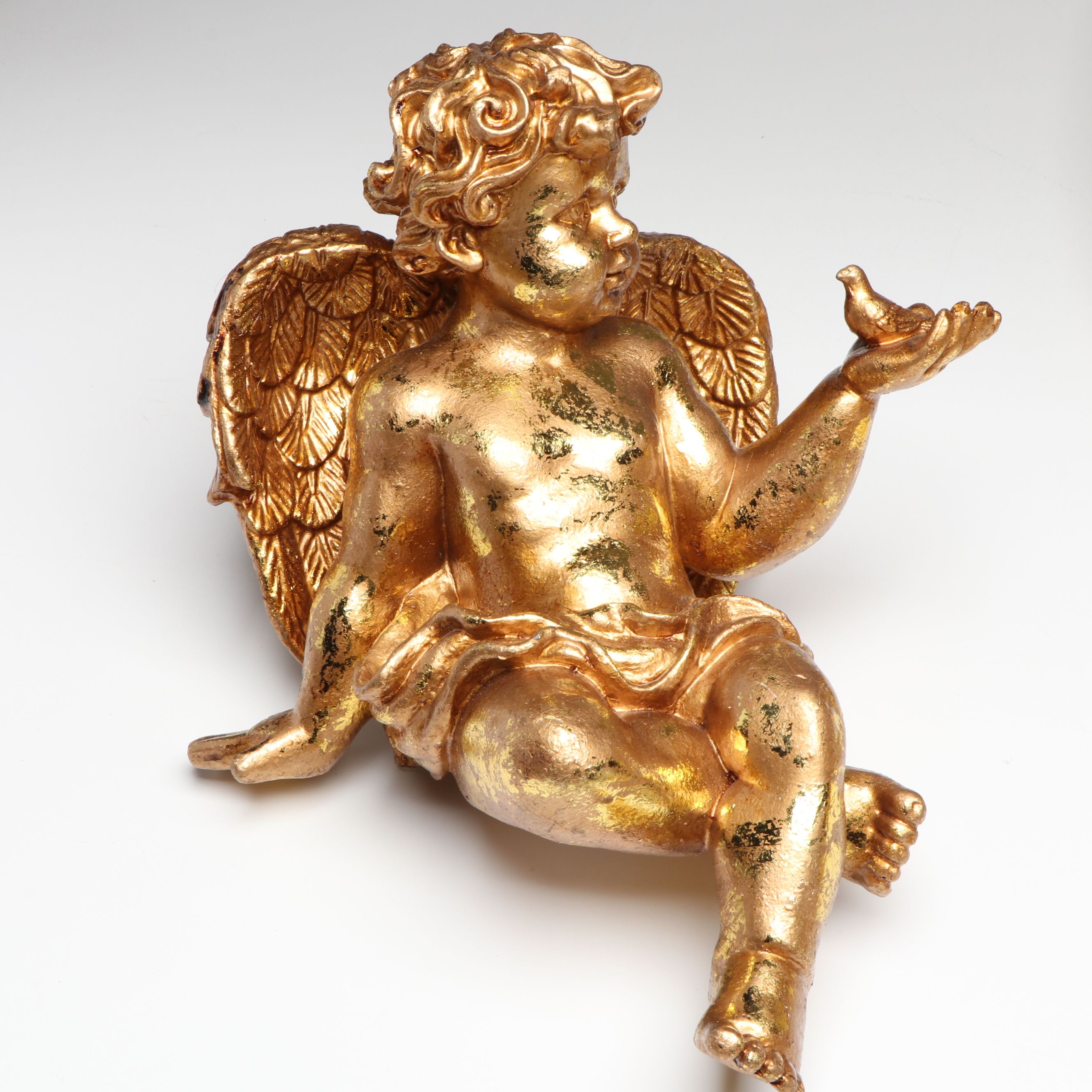 Pair of Gold Finish Angels with Vintage Ornaments and More Christmas Décor