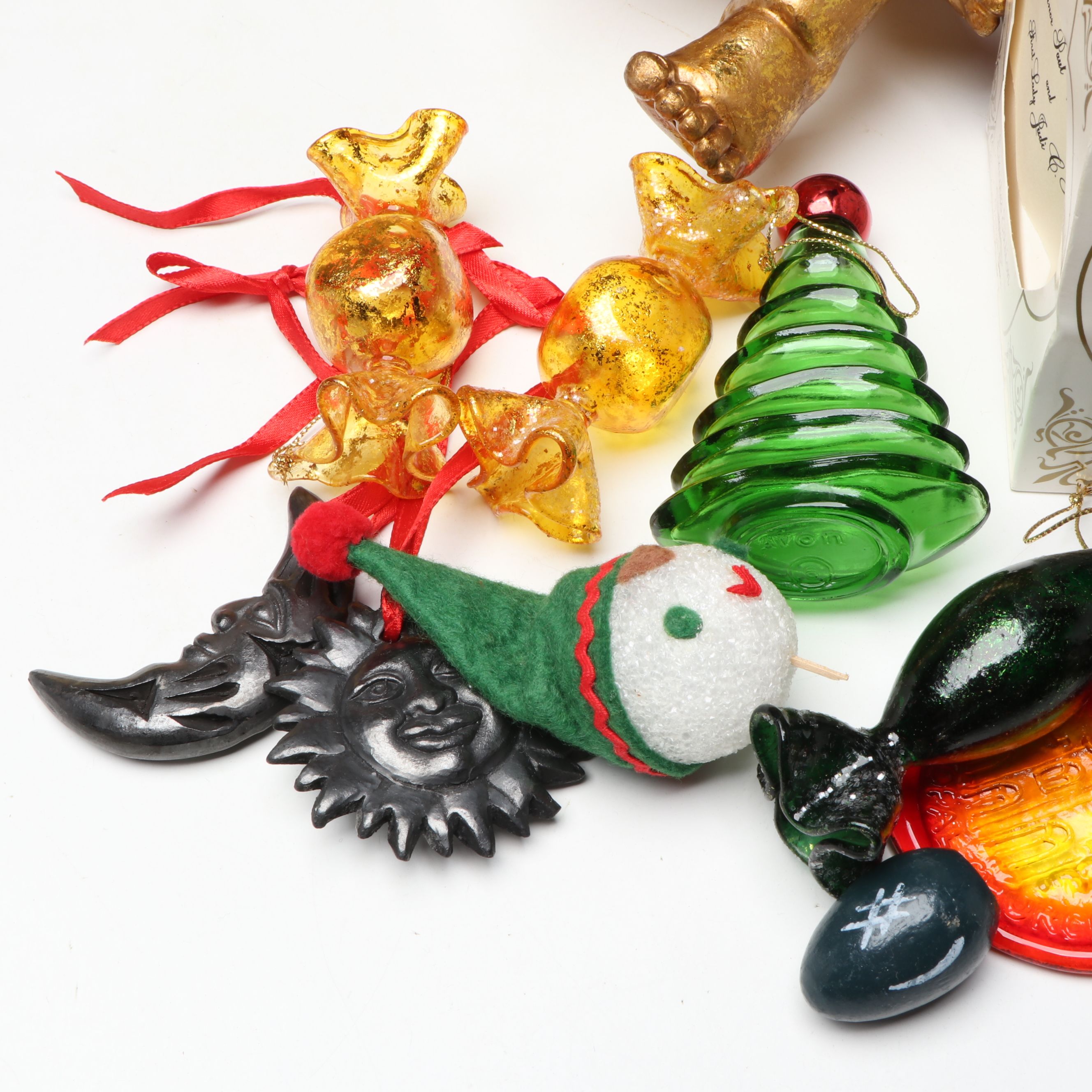 Pair of Gold Finish Angels with Vintage Ornaments and More Christmas Décor