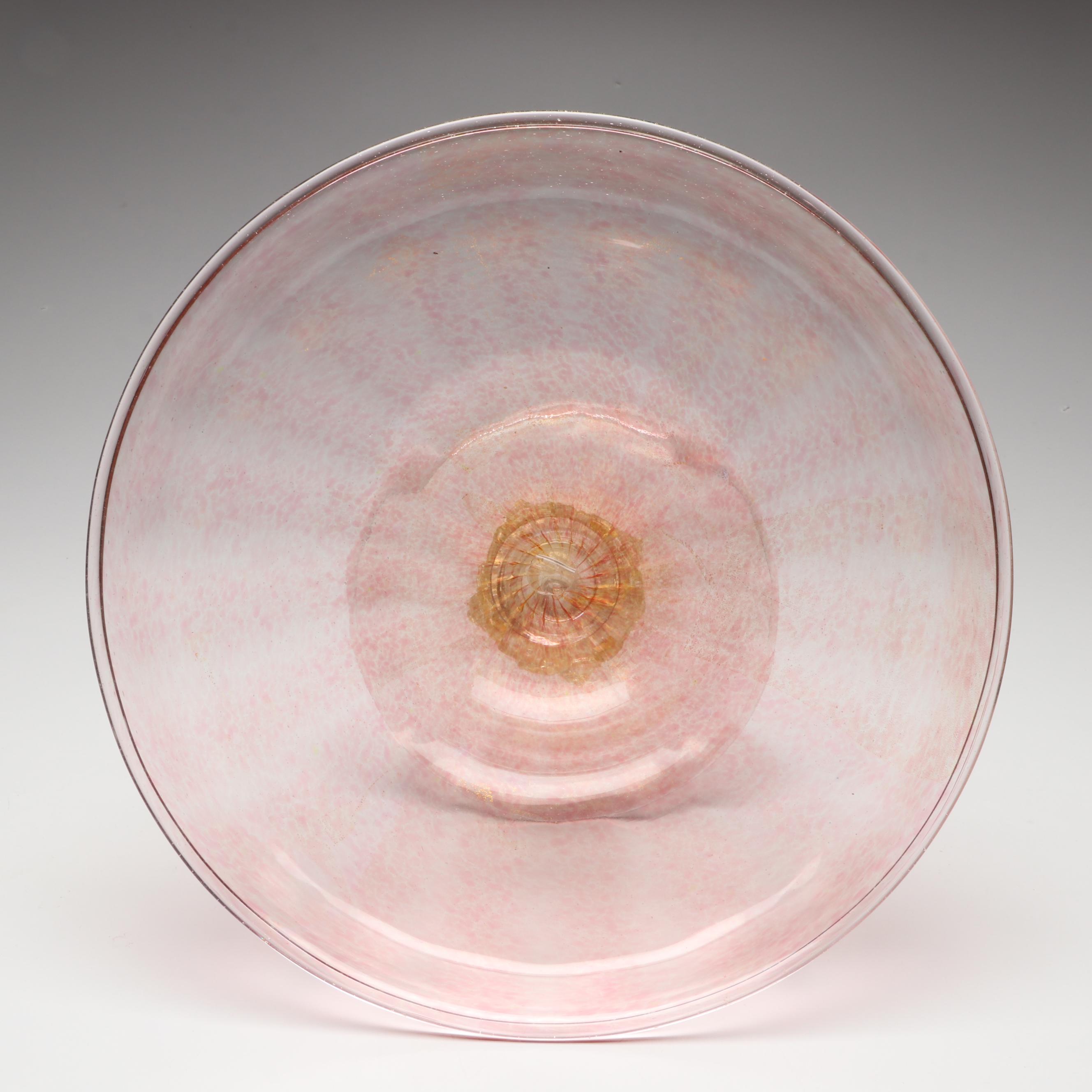 Handmade Murano Pink and Gold Art Glass Pedestal Dish, Mid to Late 20th Century
