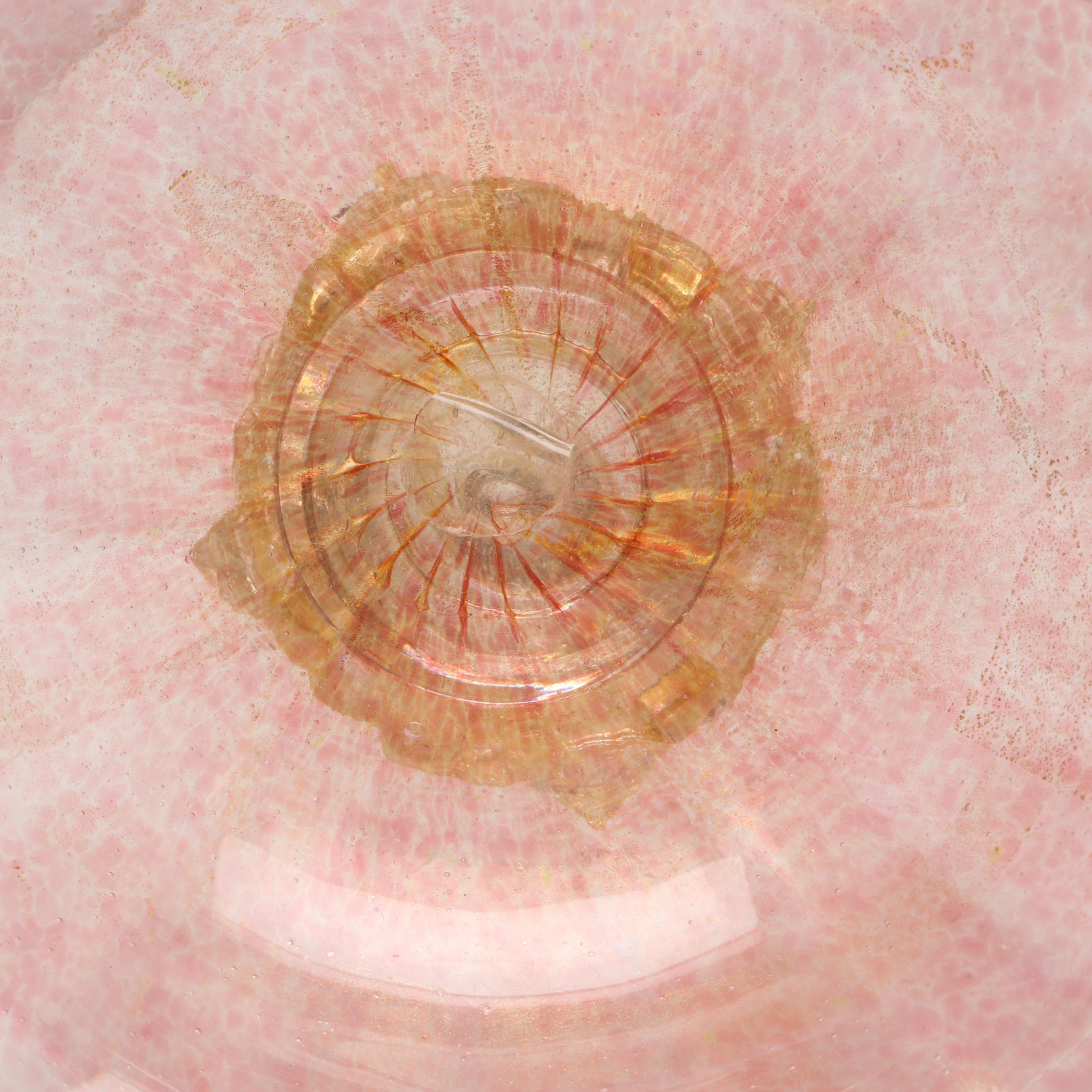 Handmade Murano Pink and Gold Art Glass Pedestal Dish, Mid to Late 20th Century