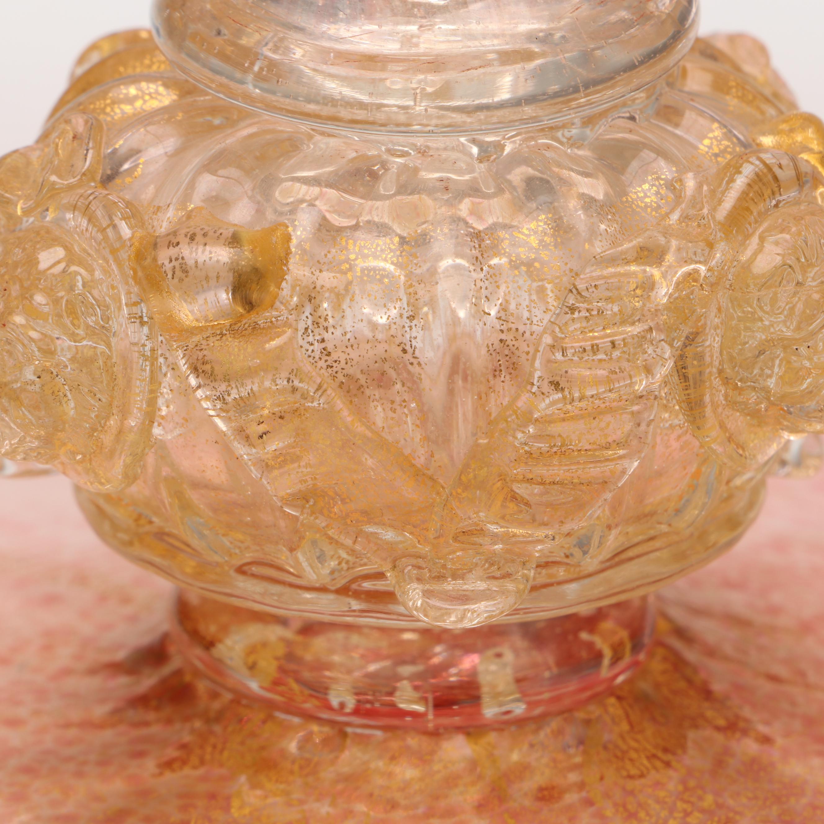 Handmade Murano Pink and Gold Art Glass Pedestal Dish, Mid to Late 20th Century