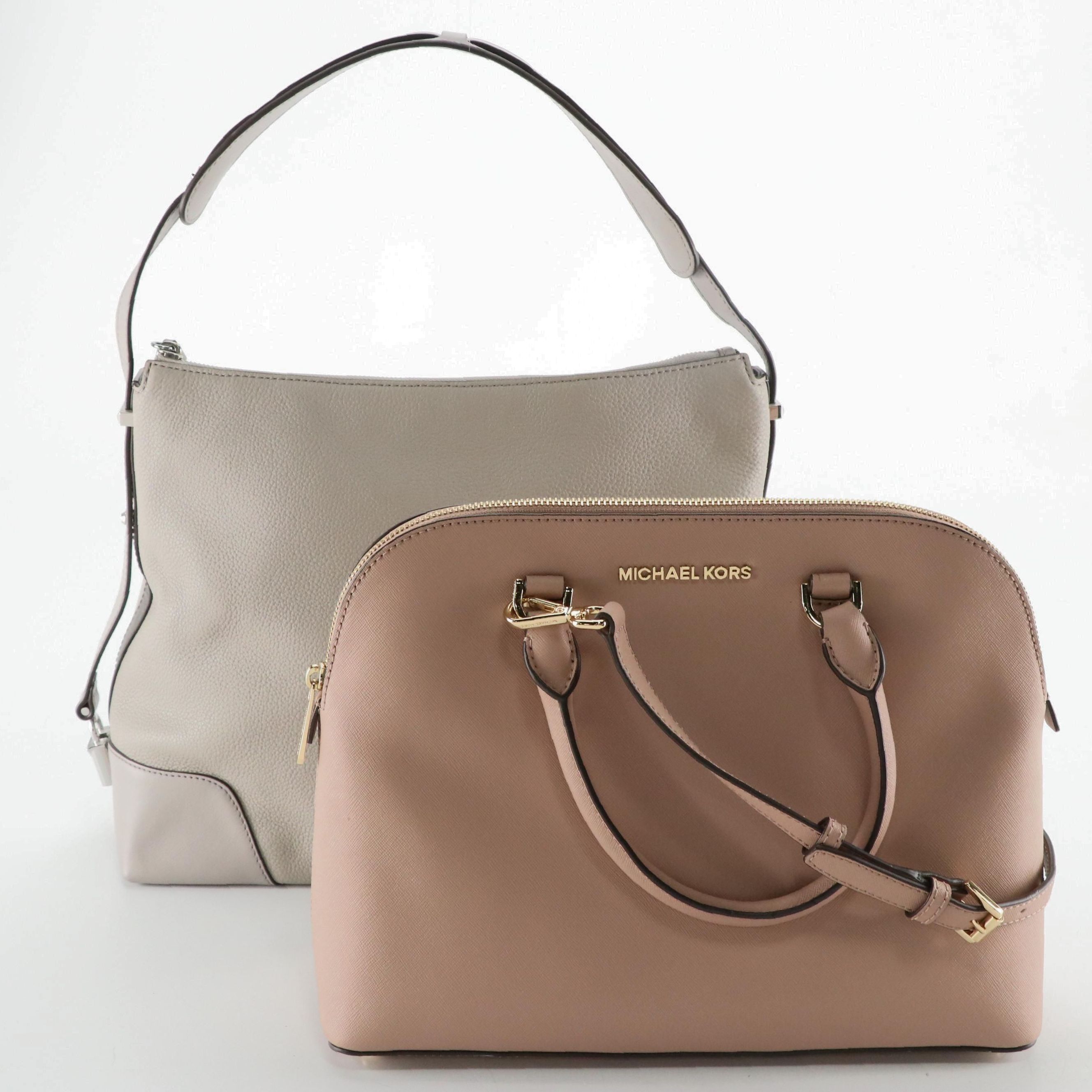 Michael Kors Blush Leather Cindy Domed Two-Way Satchel and Grey Crosby Hobo Bag