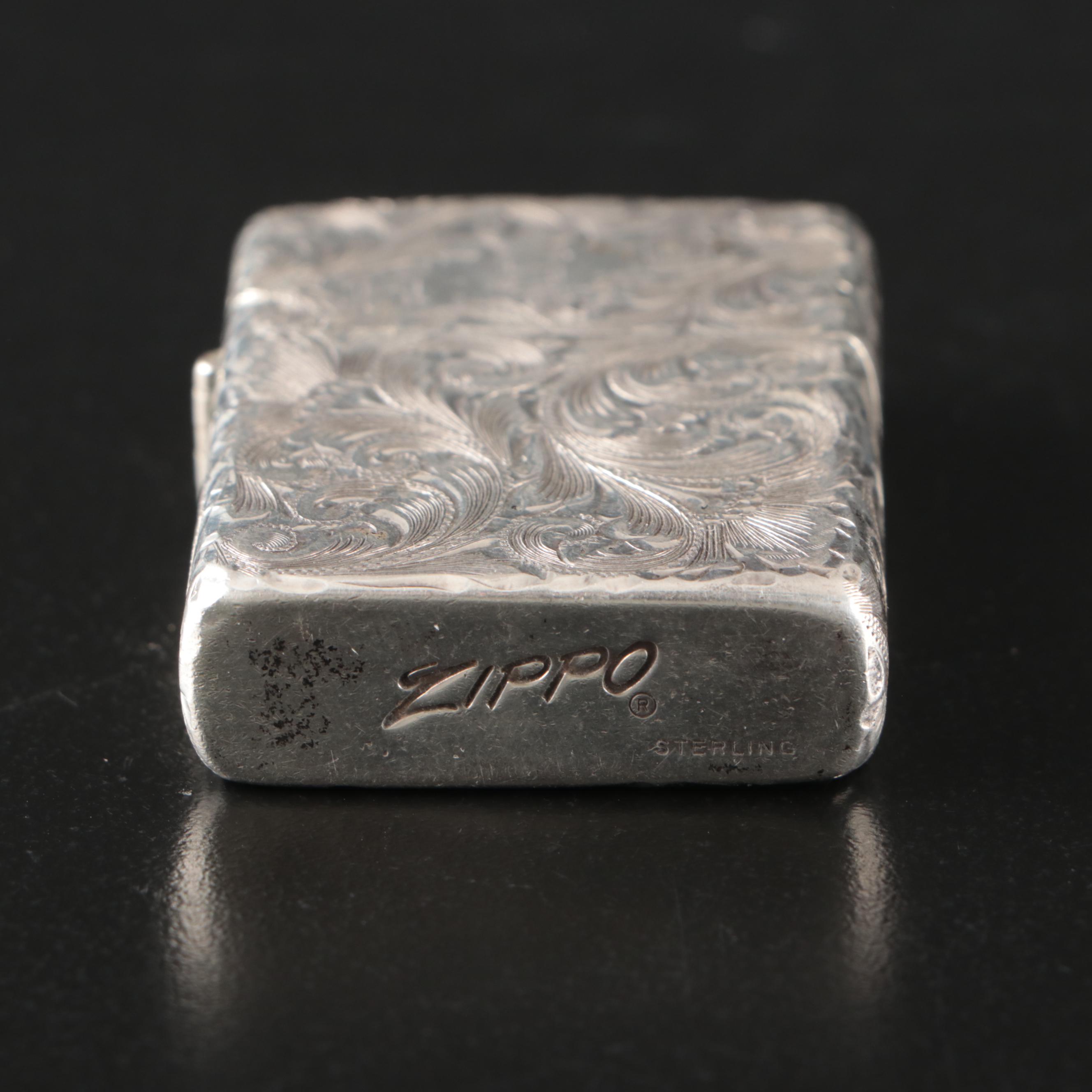 Zippo Sterling Silver Chased Lighter, 20th Century