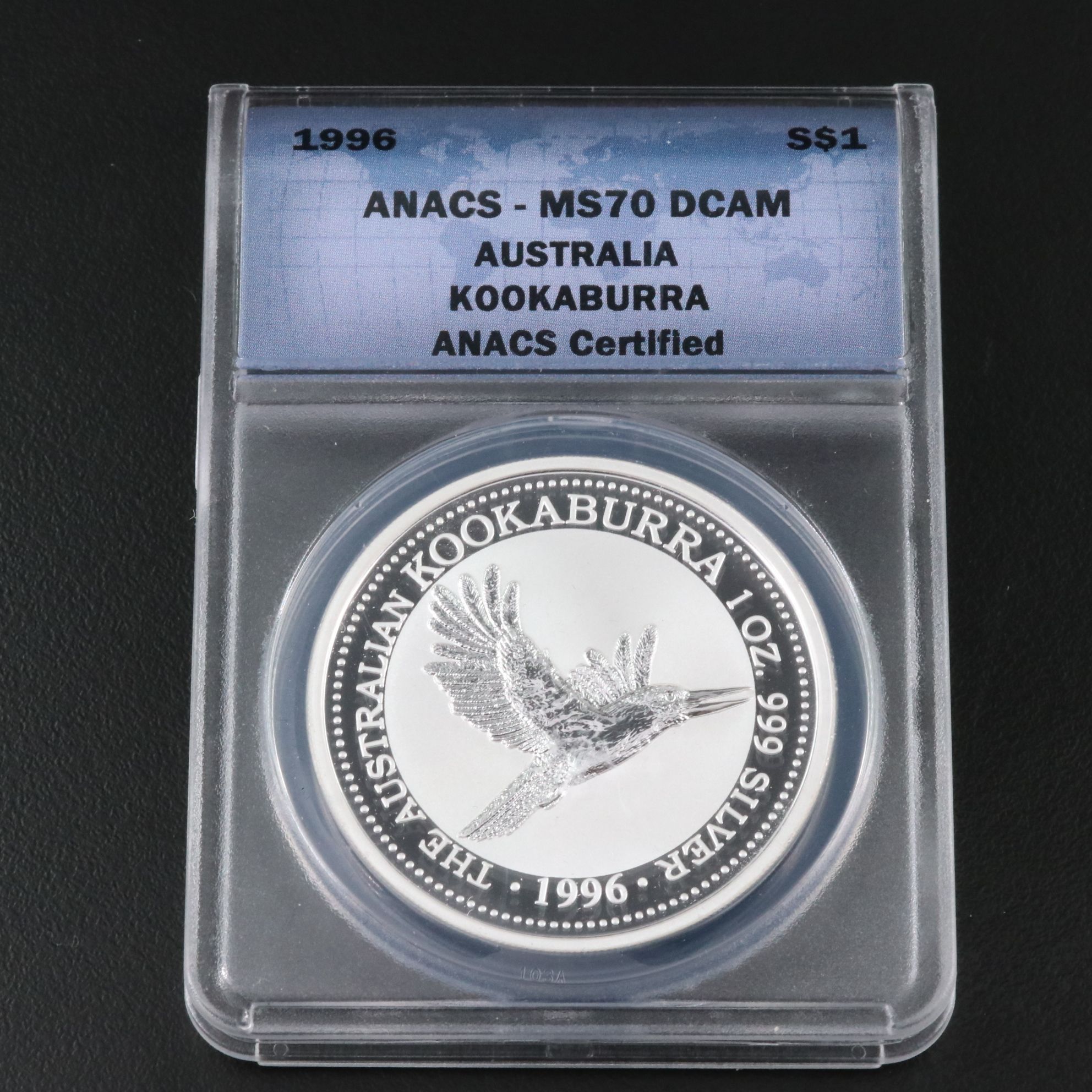 ANACS MS70 DCAM 1996 Australia $1 Kookaburra Silver Coin