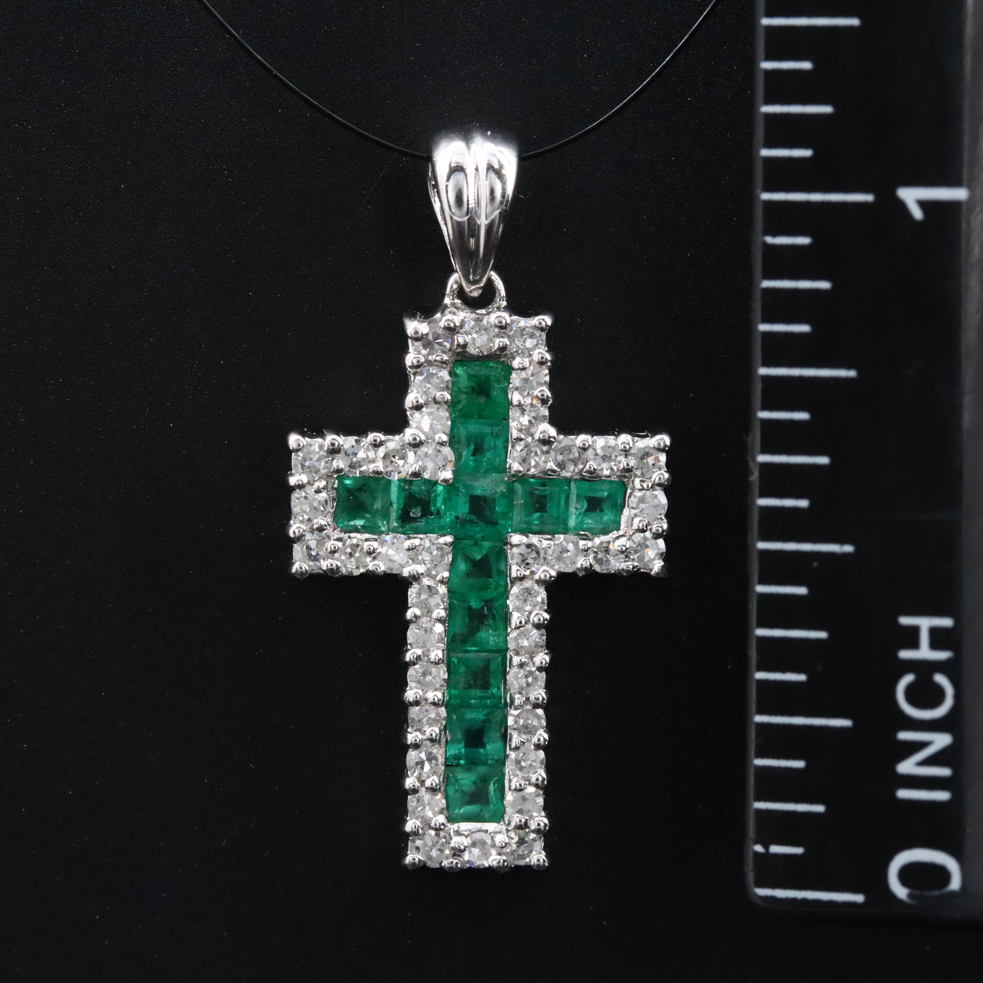 14K Emerald and Diamond Cross Pendant