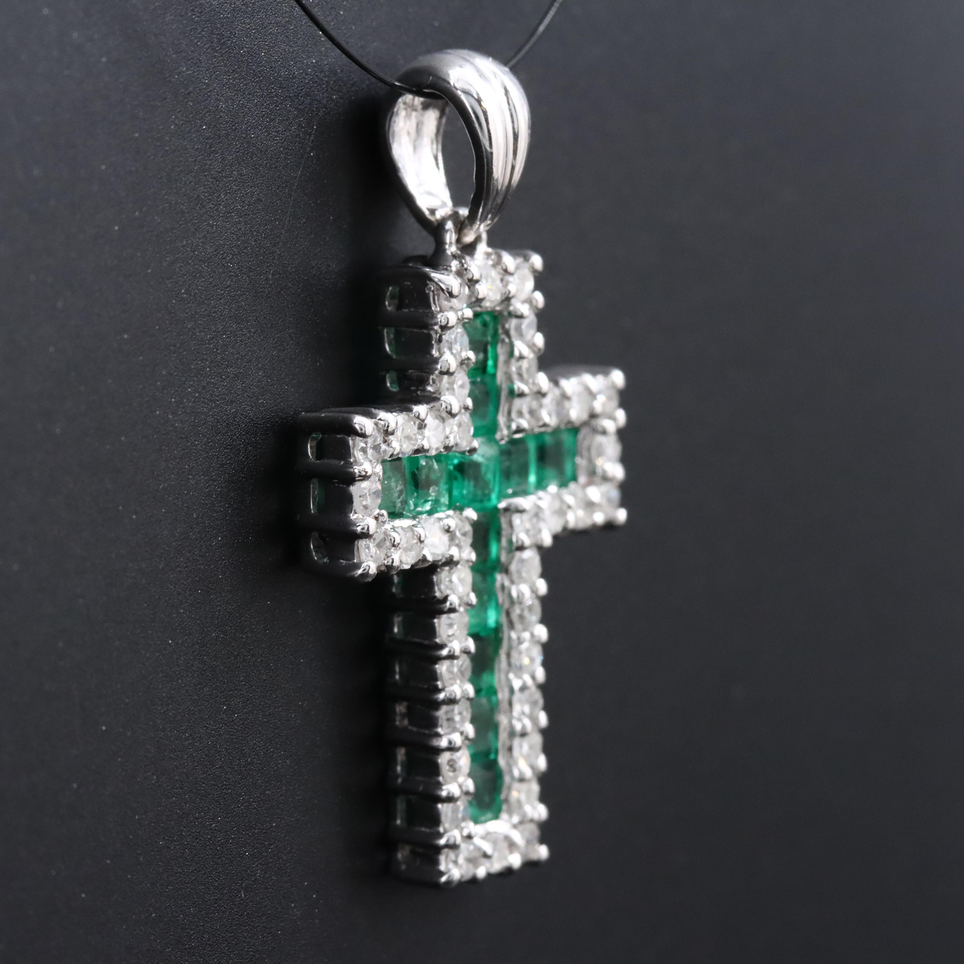 14K Emerald and Diamond Cross Pendant