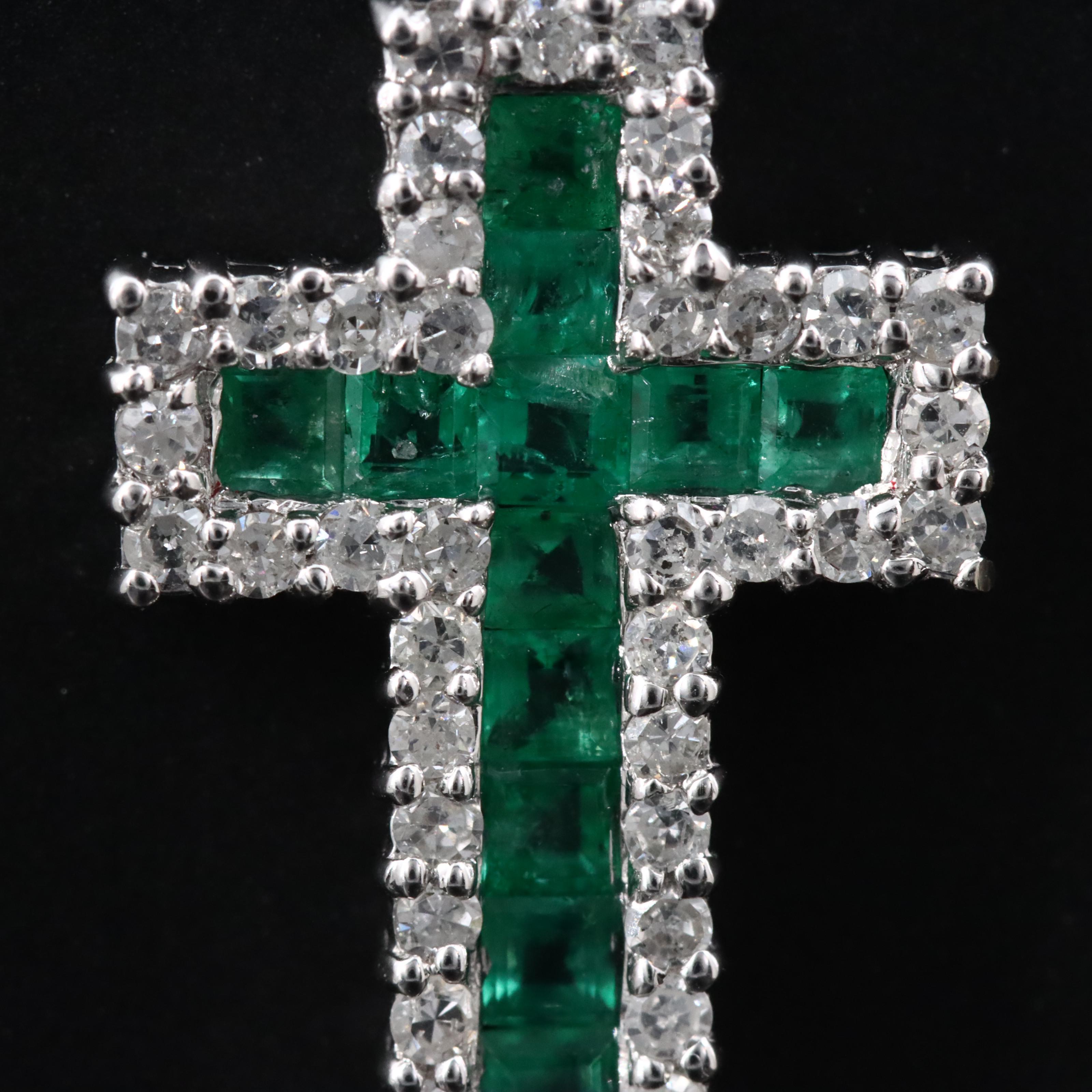 14K Emerald and Diamond Cross Pendant
