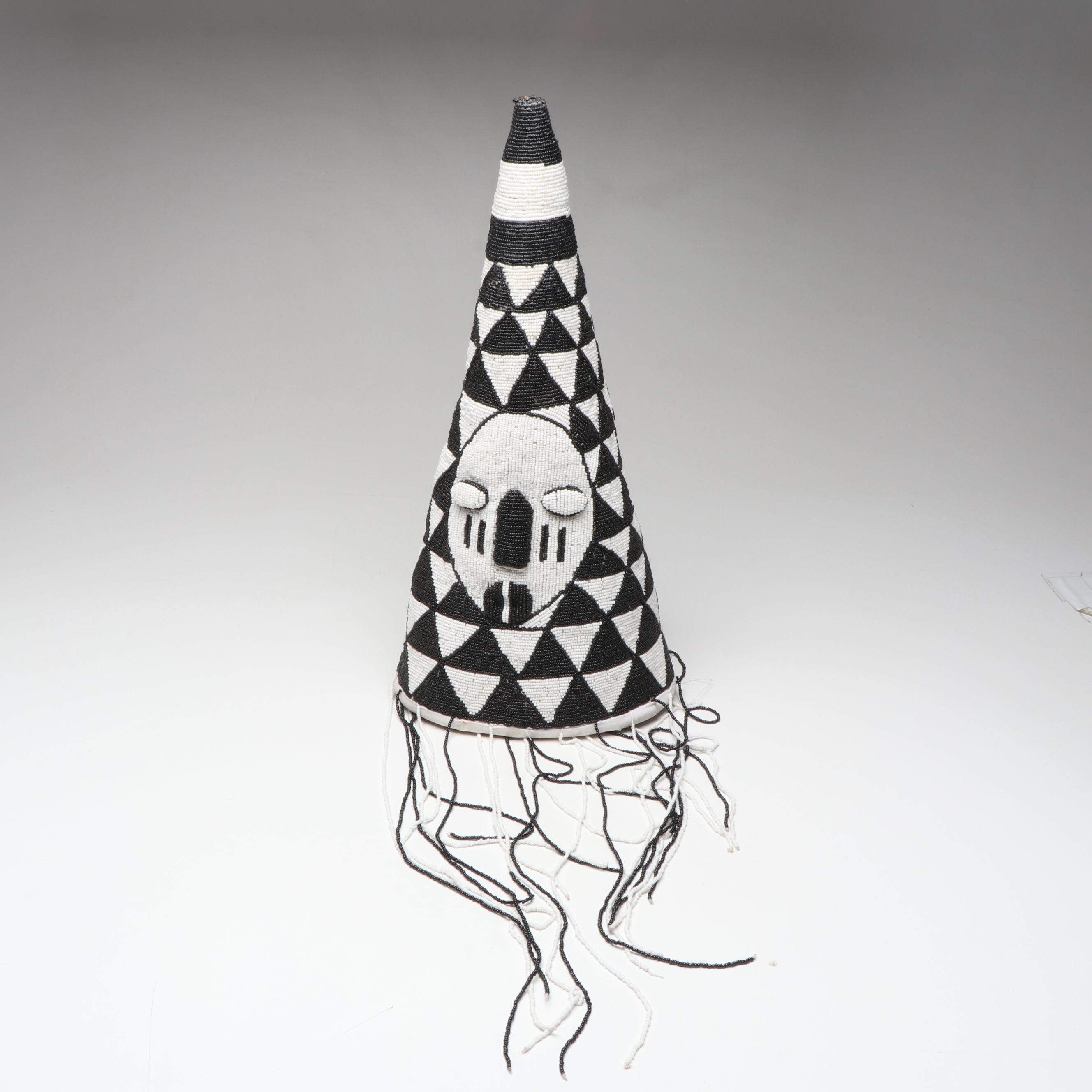 Nigerian Yoruba Ade Beaded Crown with Fringe, Late 20th Century