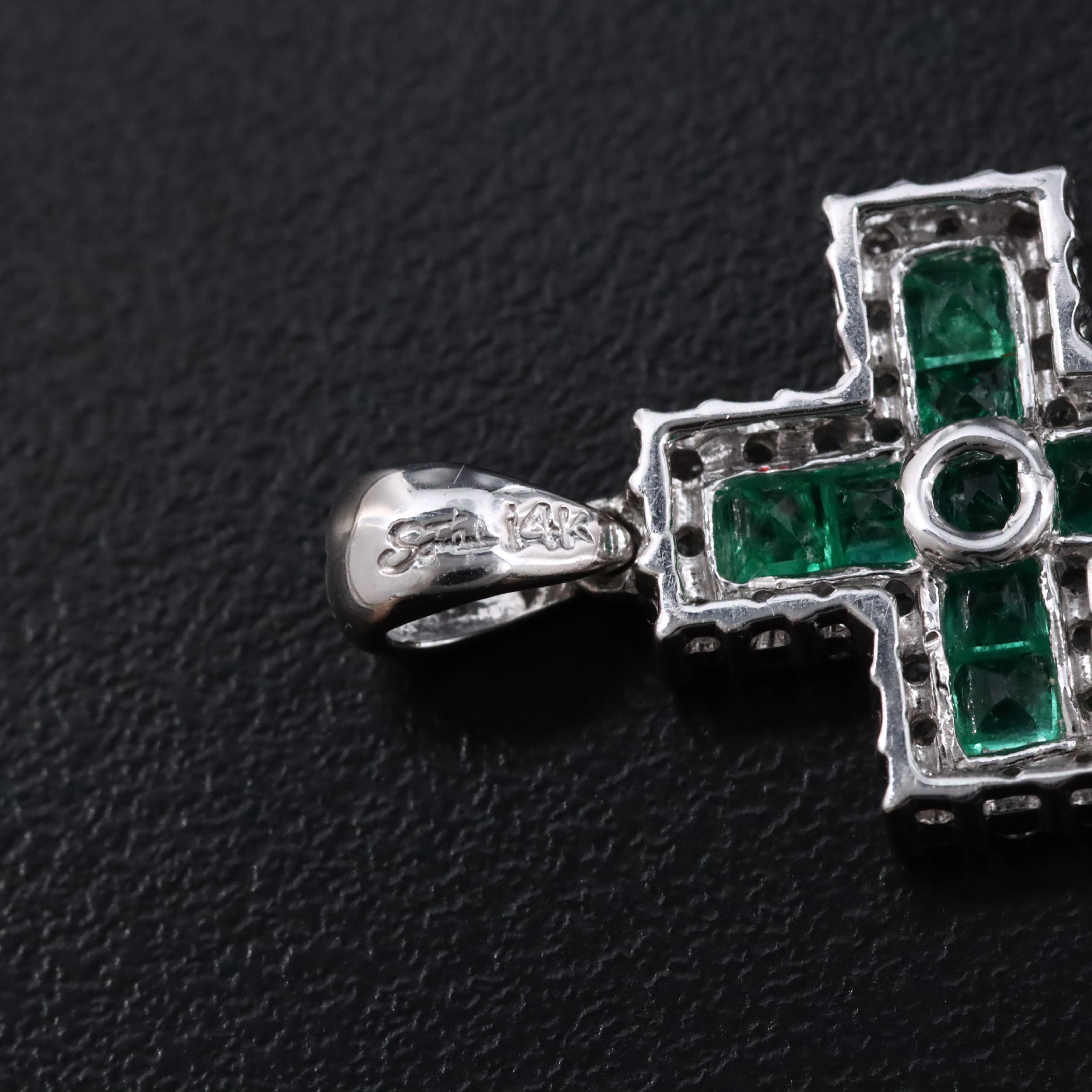 14K Emerald and Diamond Cross Pendant