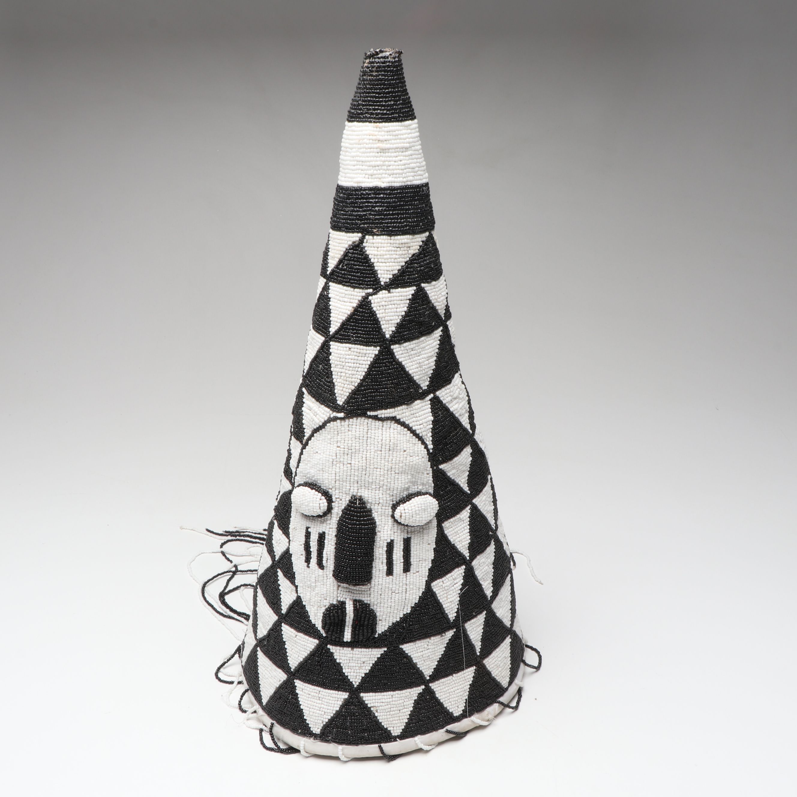 Nigerian Yoruba Ade Beaded Crown with Fringe, Late 20th Century