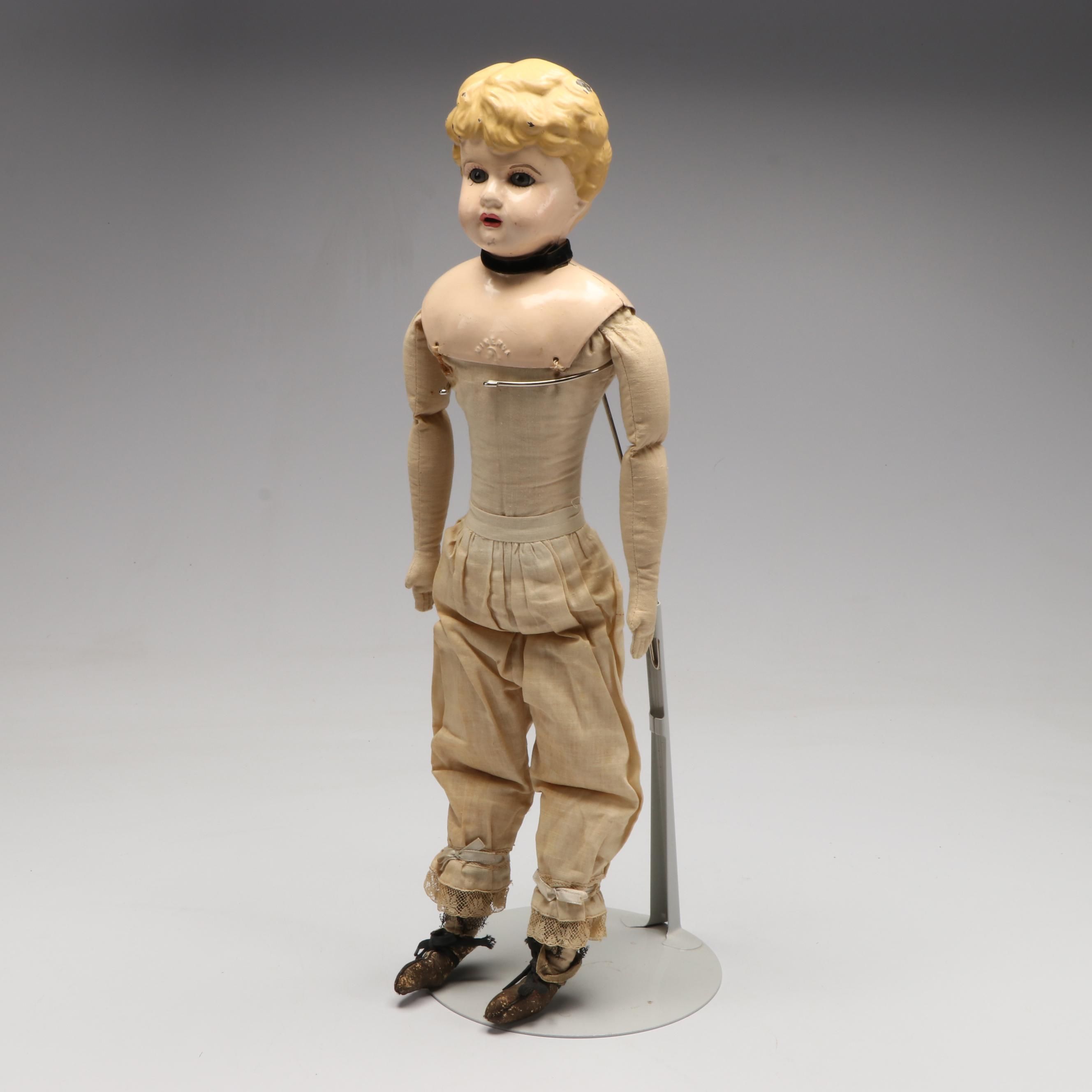 Minerva Painted Tin Doll with Cloth Body, Late 19th/ Early Century