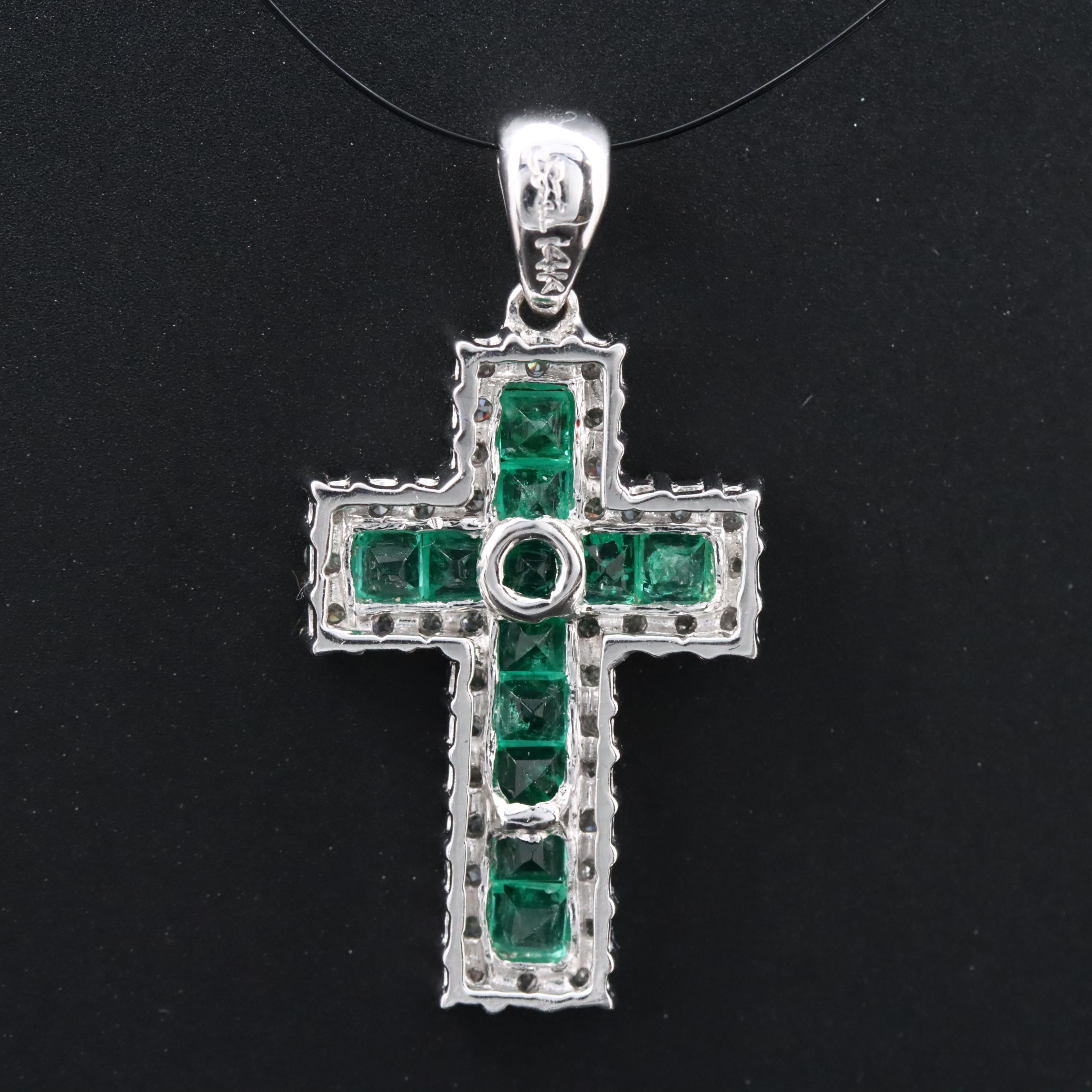 14K Emerald and Diamond Cross Pendant