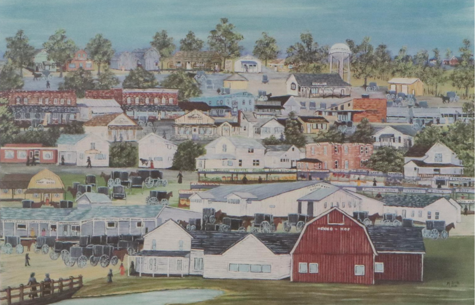 Maxine Lain Offset Lithograph "Shipshewana Indiana"