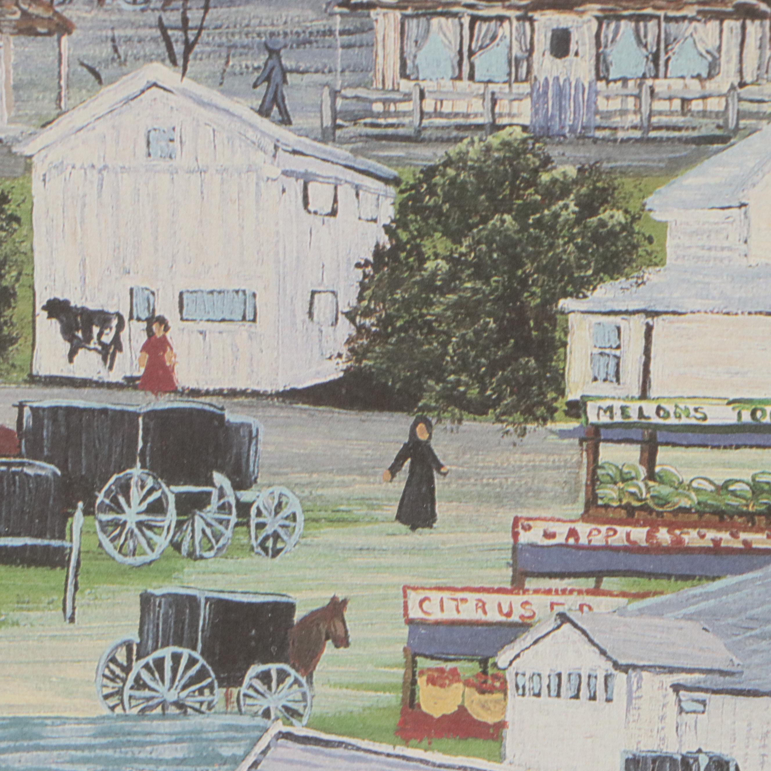 Maxine Lain Offset Lithograph "Shipshewana Indiana"