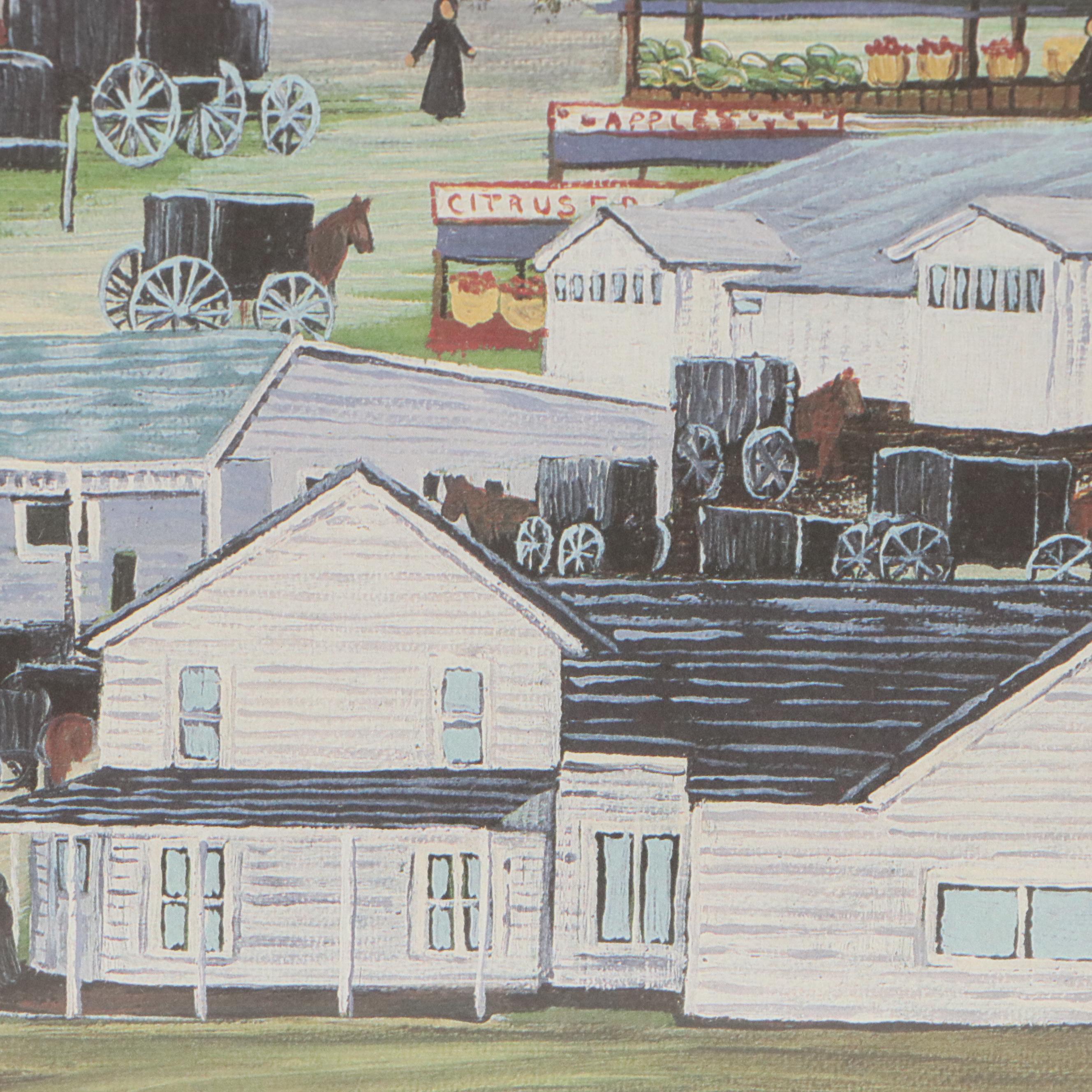 Maxine Lain Offset Lithograph "Shipshewana Indiana"