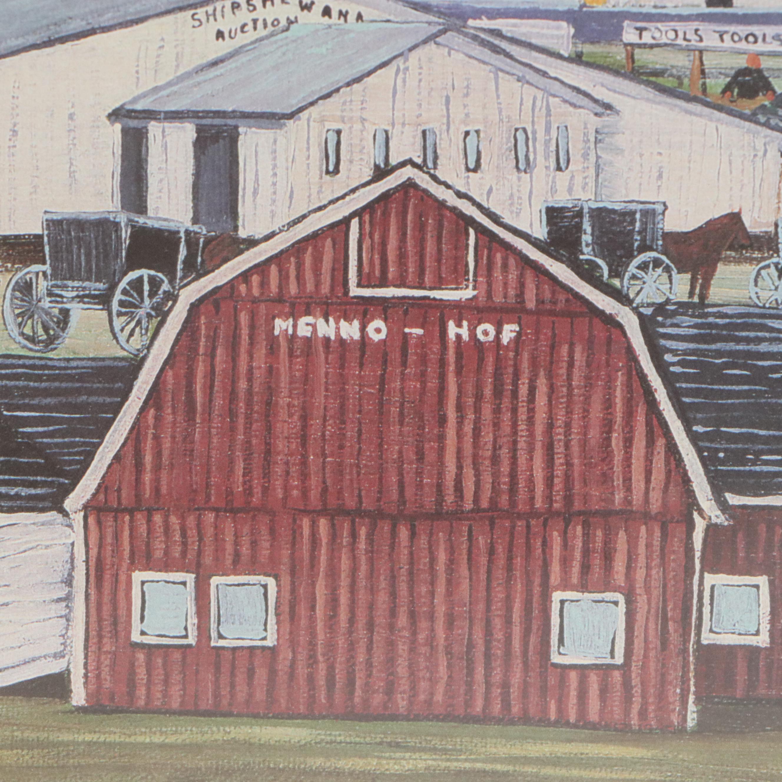 Maxine Lain Offset Lithograph "Shipshewana Indiana"