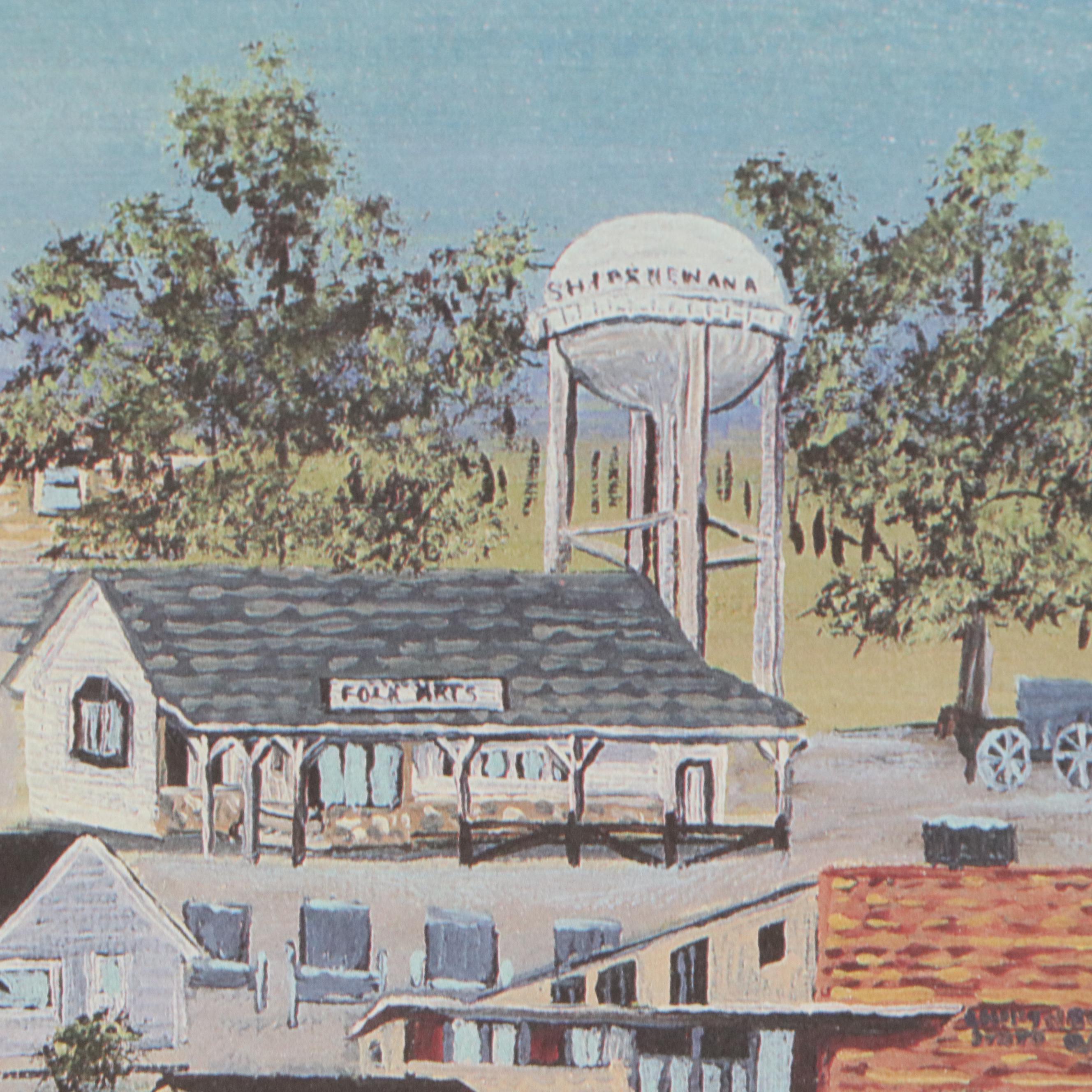 Maxine Lain Offset Lithograph "Shipshewana Indiana"